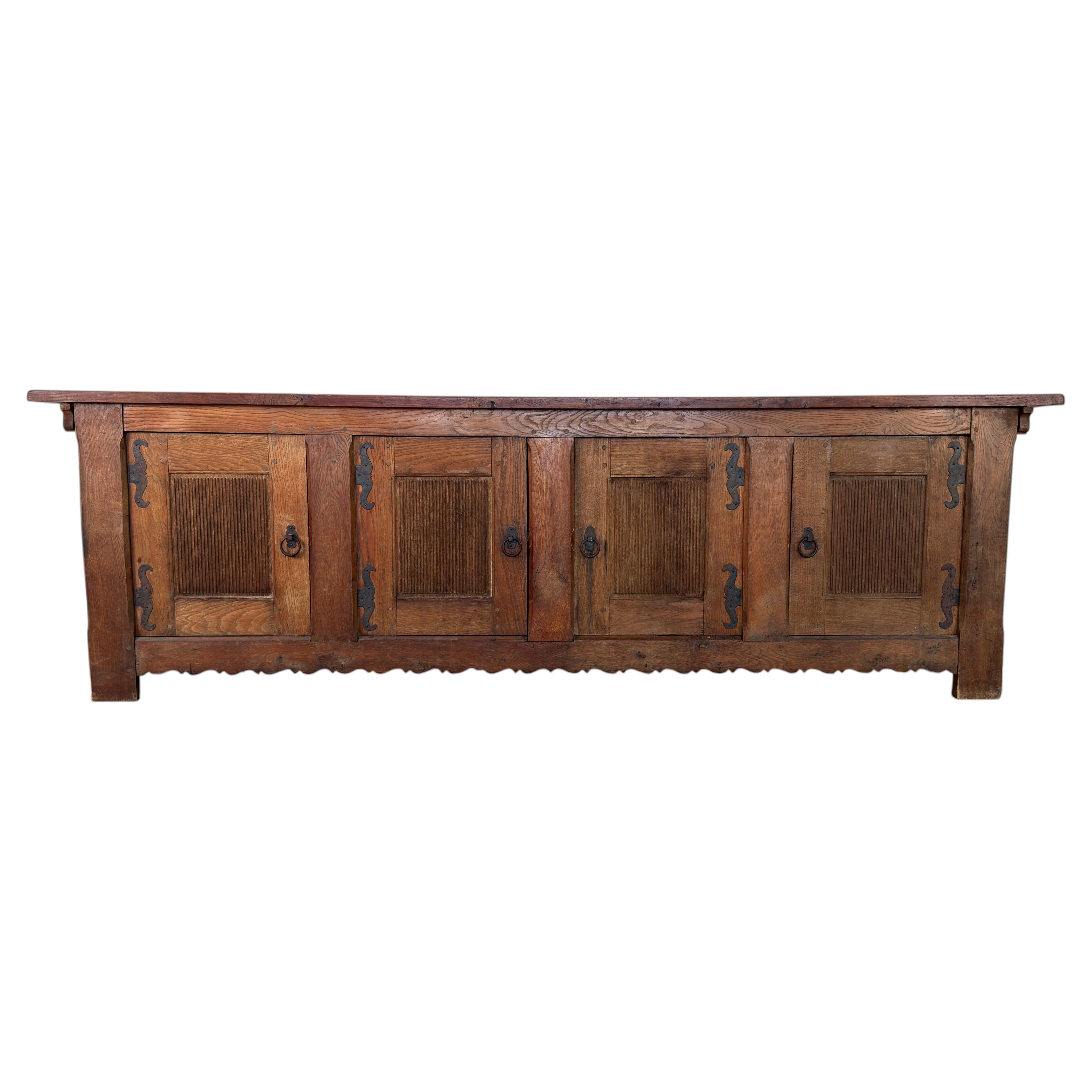French Provincial Brutalist Style Oak Sideboard with Rich Patina, c. 1930s