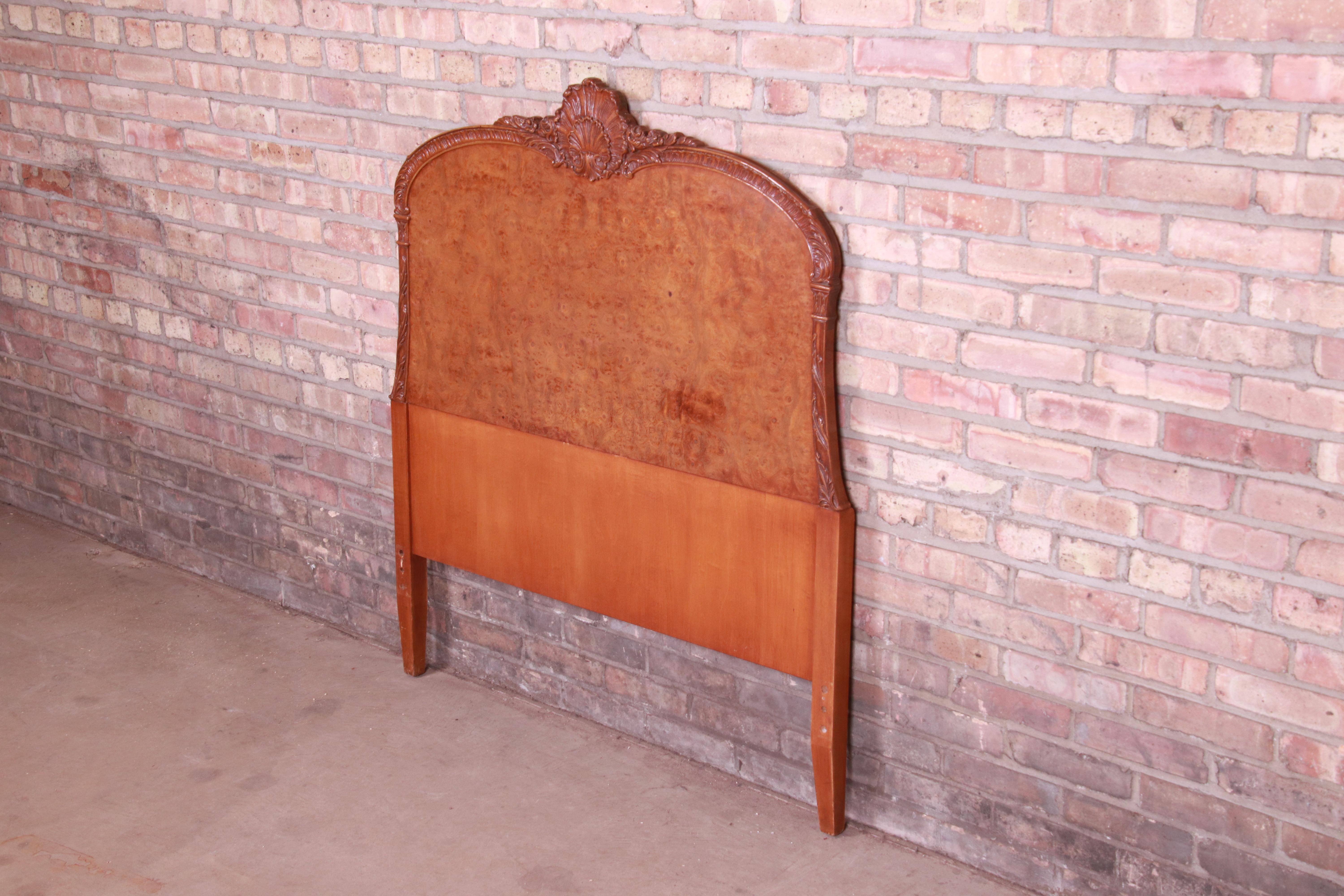 American French Provincial Burl Wood Twin Headboard Attributed to Romweber, circa 1940s