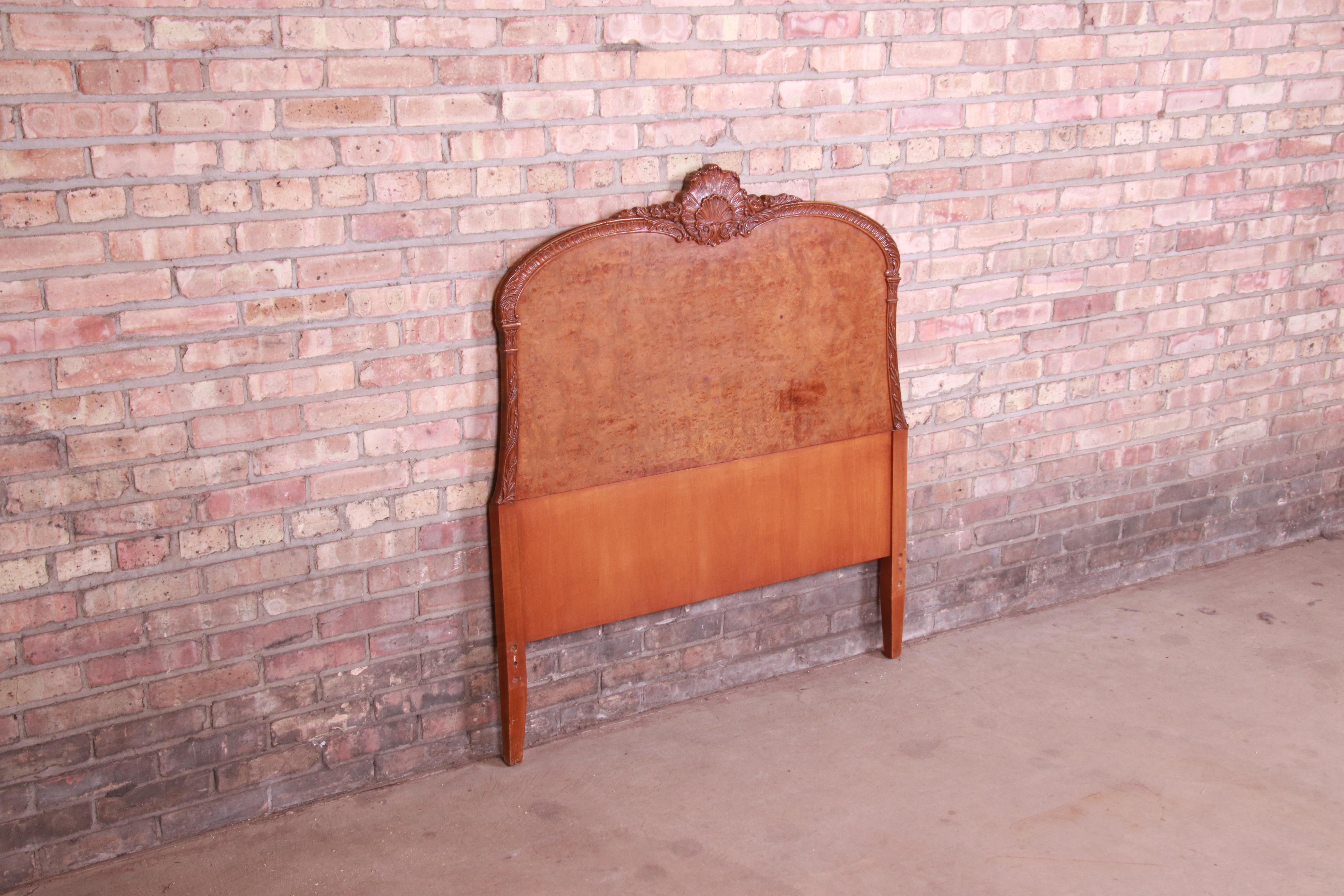 20th Century French Provincial Burl Wood Twin Headboard Attributed to Romweber, circa 1940s