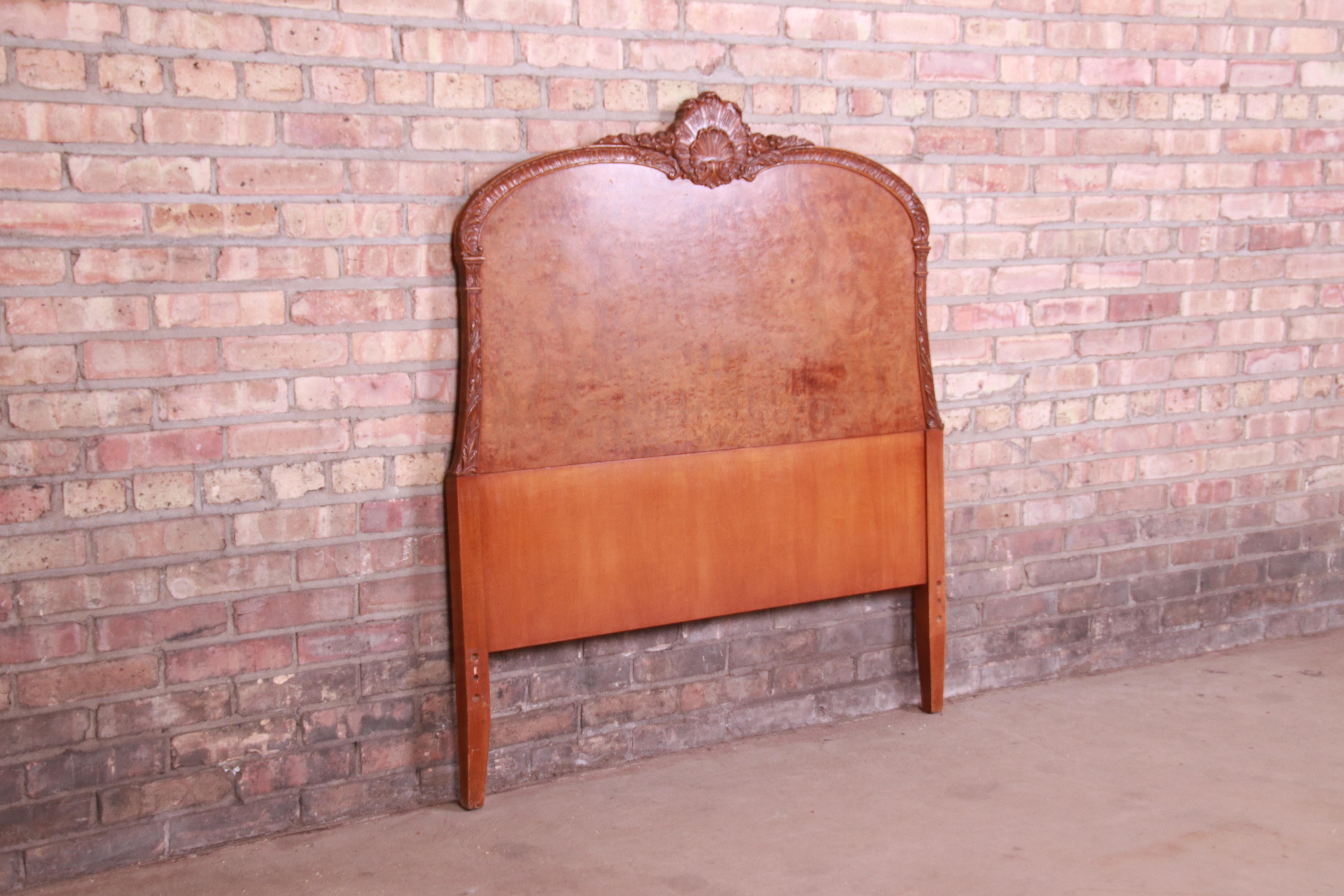 French Provincial Burl Wood Twin Headboard Attributed to Romweber, circa 1940s 1