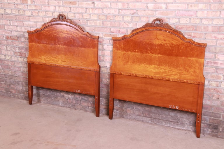 French Provincial Burl Wood Twin Headboards Attributed to Romweber