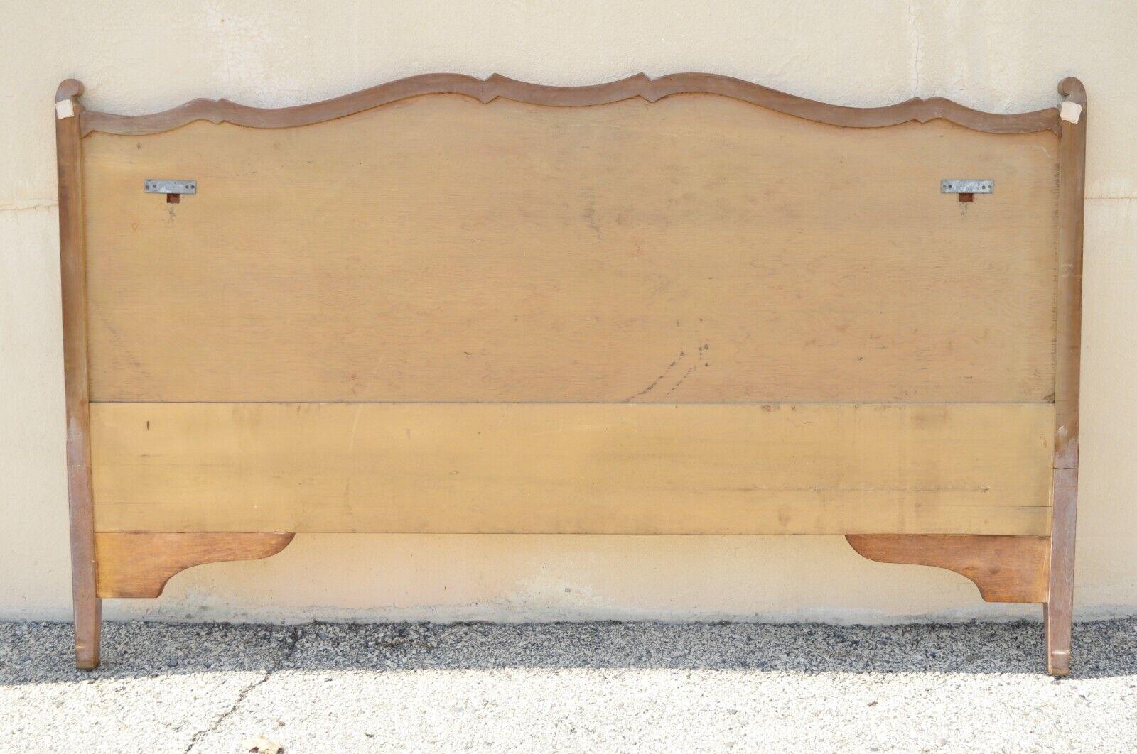 French Provincial Cane Panel Carved Wood King Size Bed Headboard 5