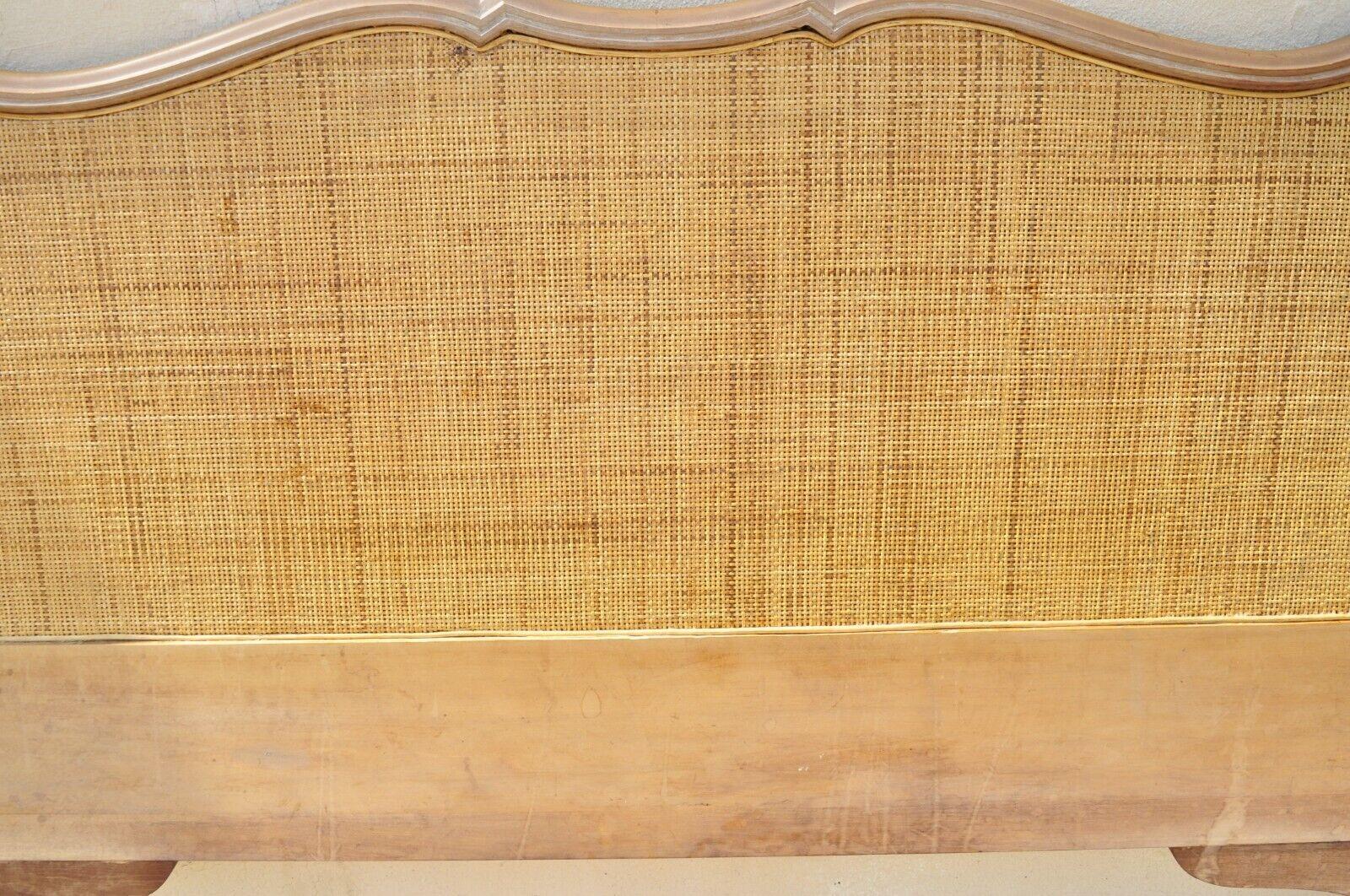 French Provincial Cane Panel Carved Wood King Size Bed Headboard In Good Condition In Philadelphia, PA