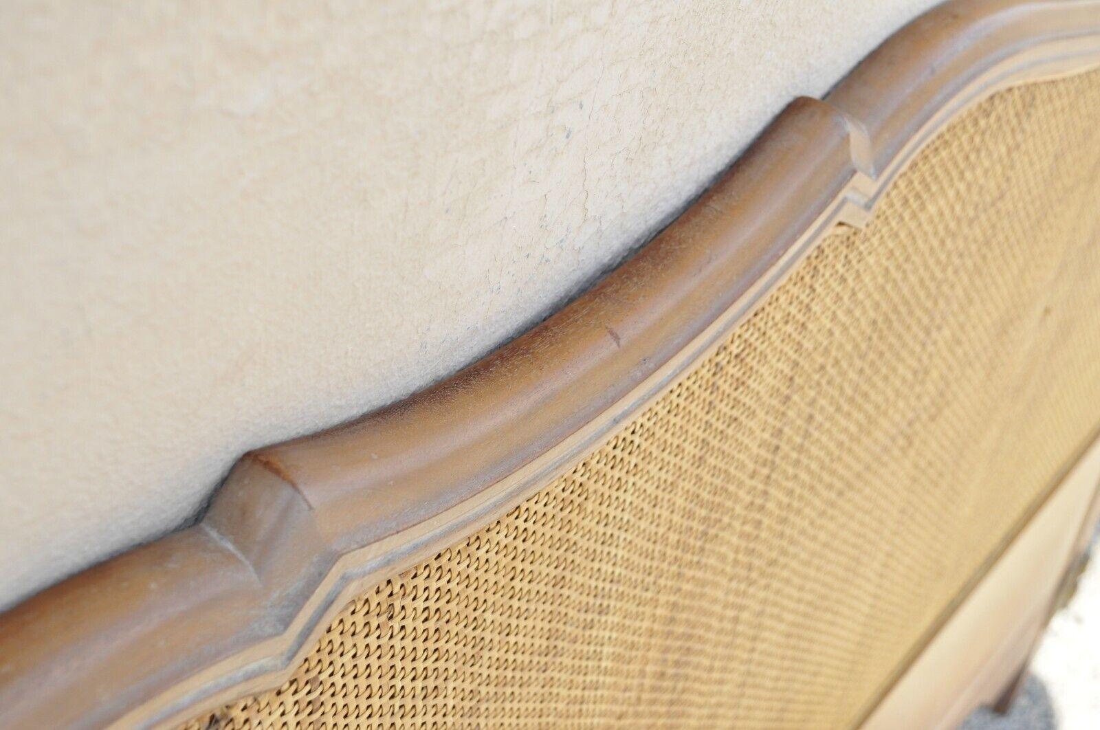 French Provincial Cane Panel Carved Wood King Size Bed Headboard 2