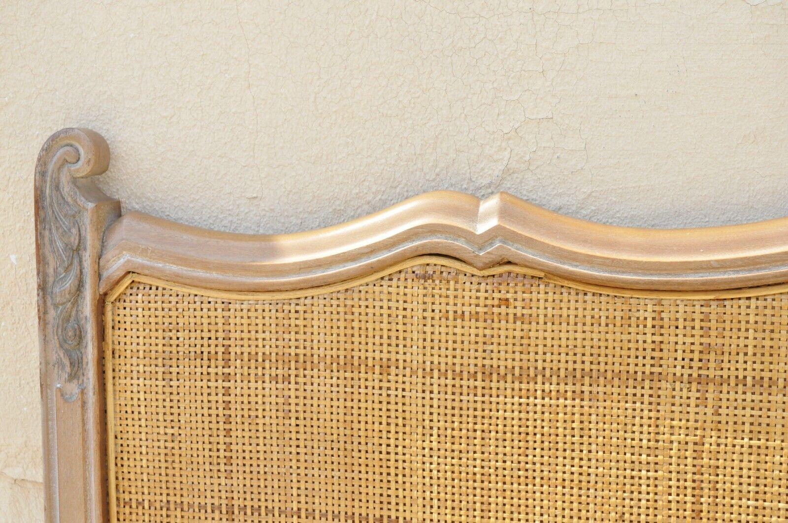 French Provincial Cane Panel Carved Wood King Size Bed Headboard 3