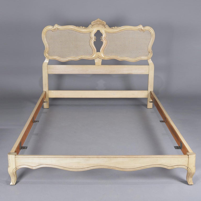 French Provincial Caned and Painted Double Bed Frame by John