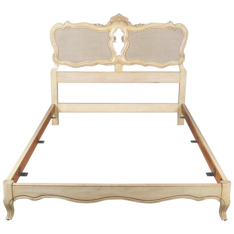 French Provincial Caned and Painted Double Bed Frame by John at 1stDibs french
