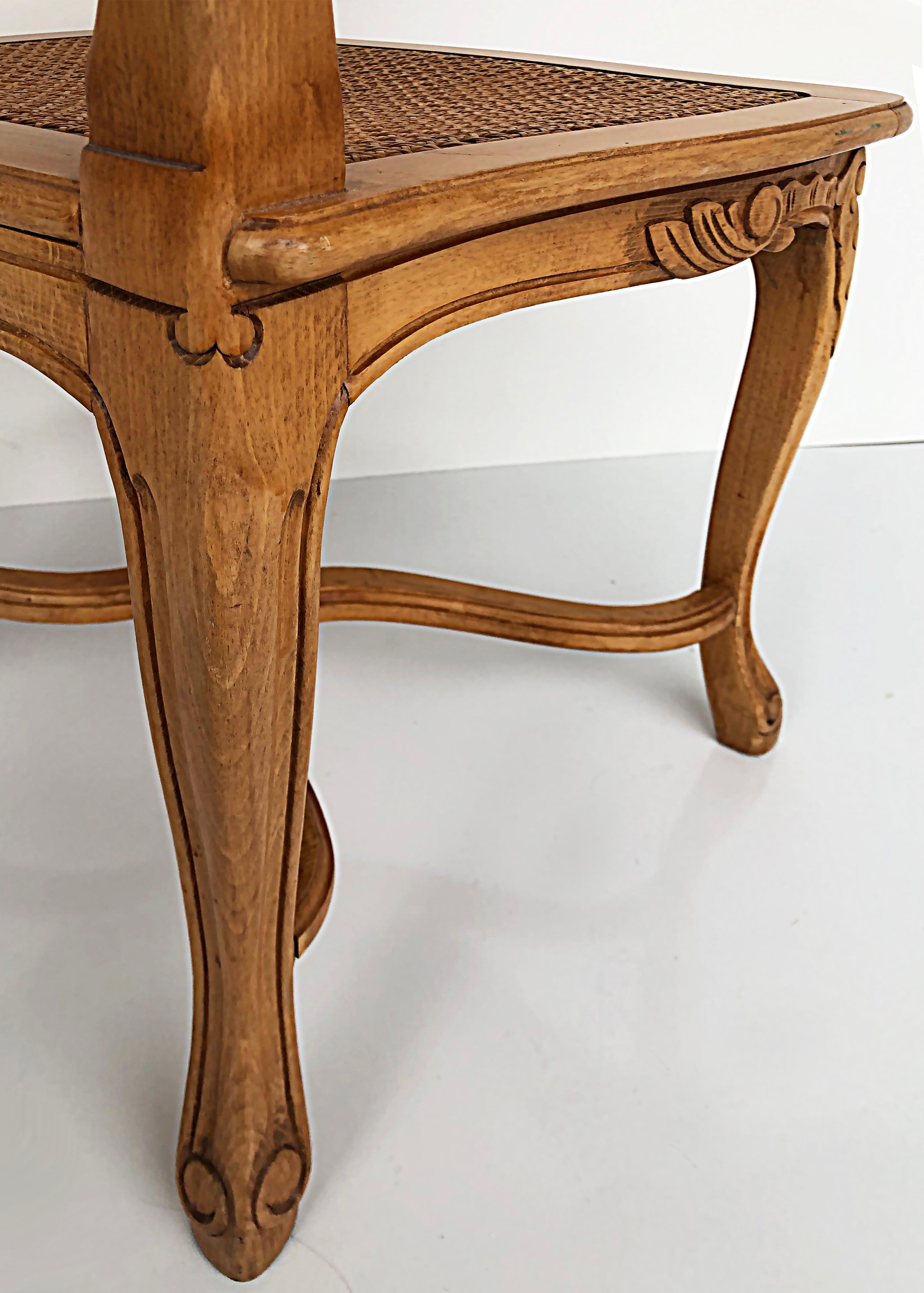 French Provincial Caned, Carved Dining Chairs with Seat Cushions, Set of Eight For Sale 9