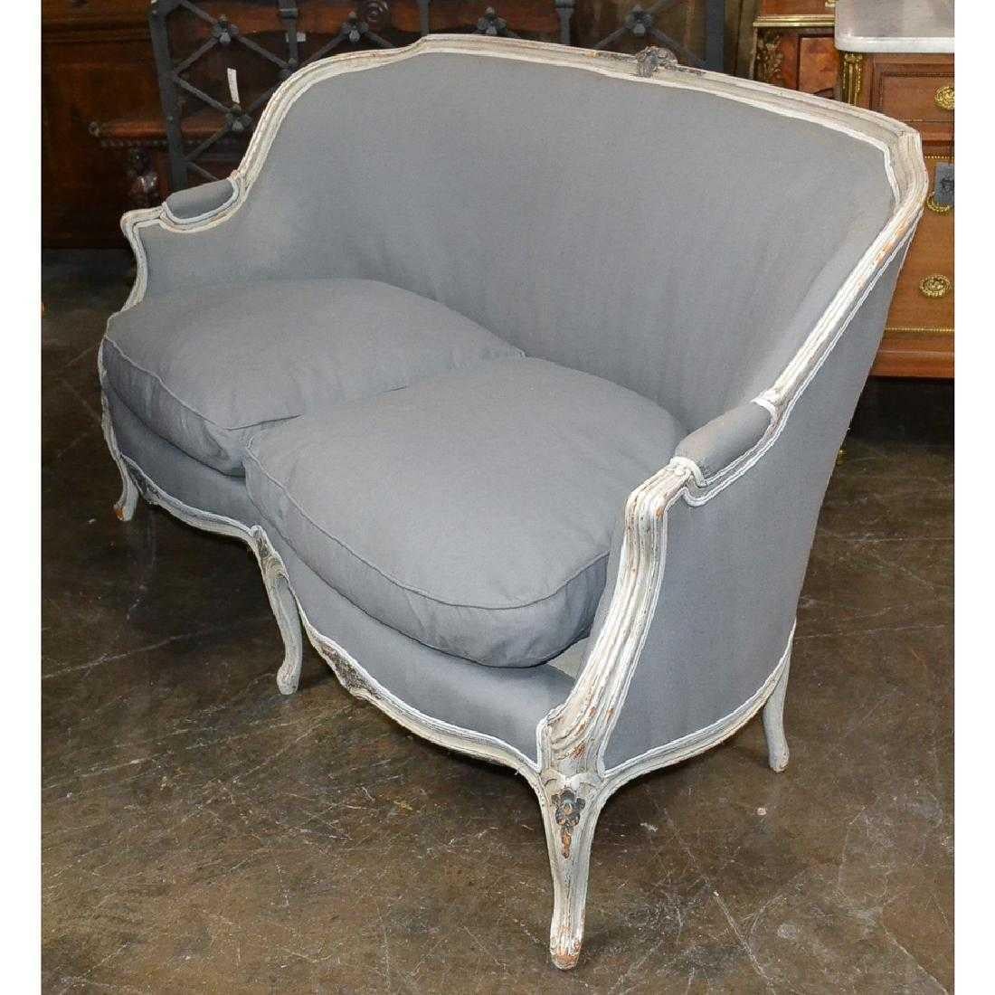 Louis XV French Provincial Carved and Painted Settee