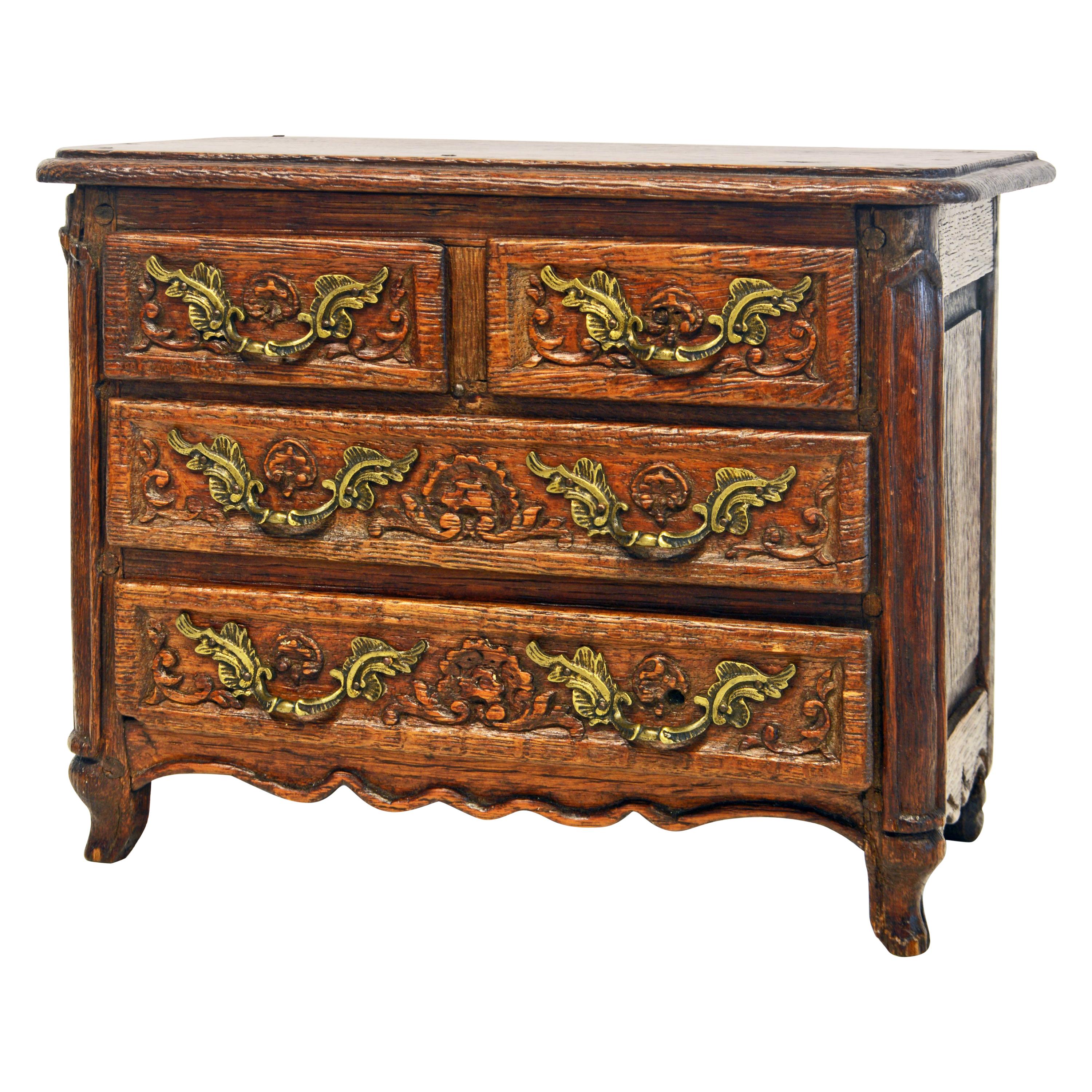 French Provincial Carved Louis XV Style Miniature Commode, Early 19th Century