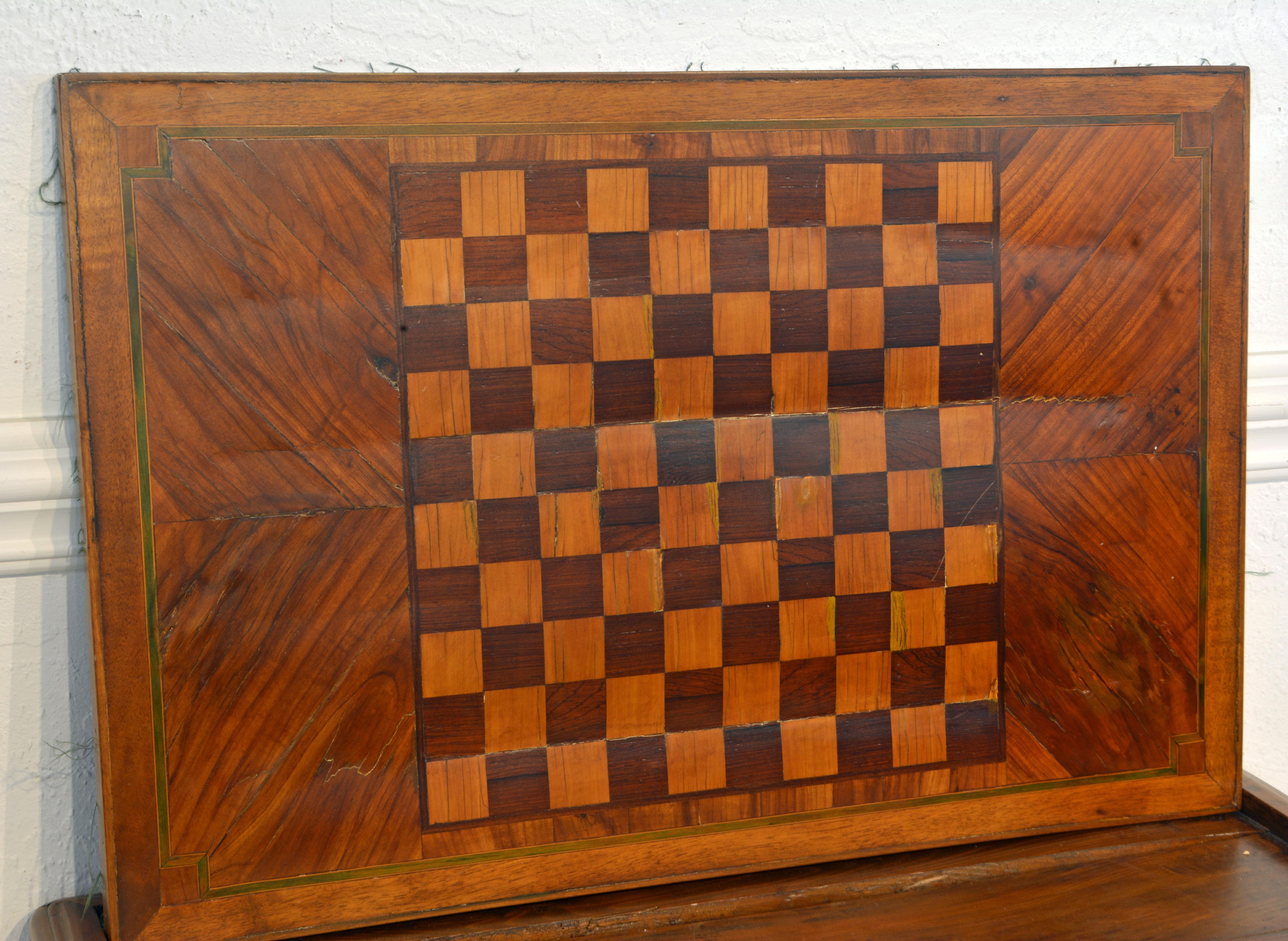 French Provincial Carved Fruitwood and Parquetry Chess and Game Table 8