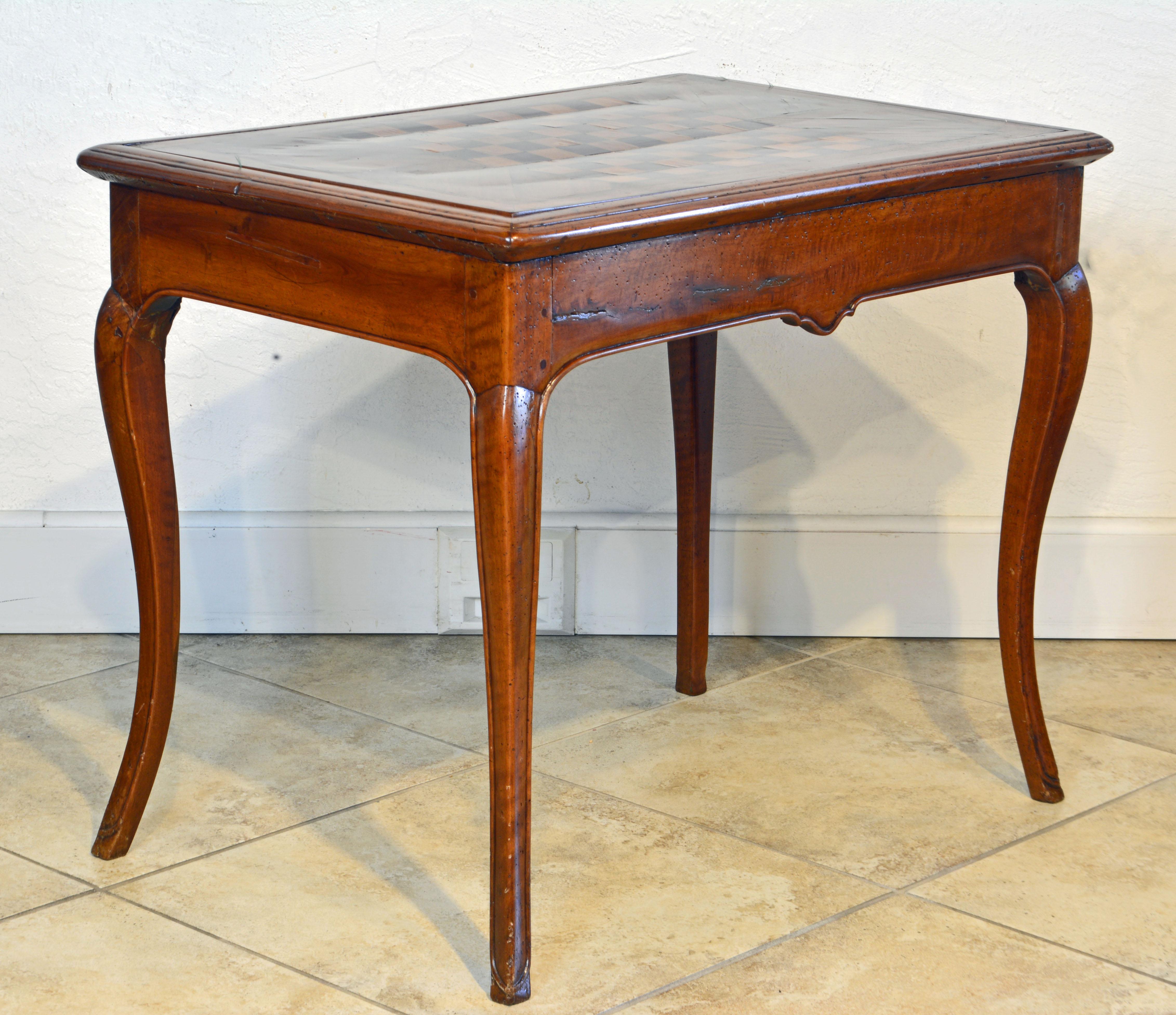 19th Century French Provincial Carved Fruitwood and Parquetry Chess and Game Table