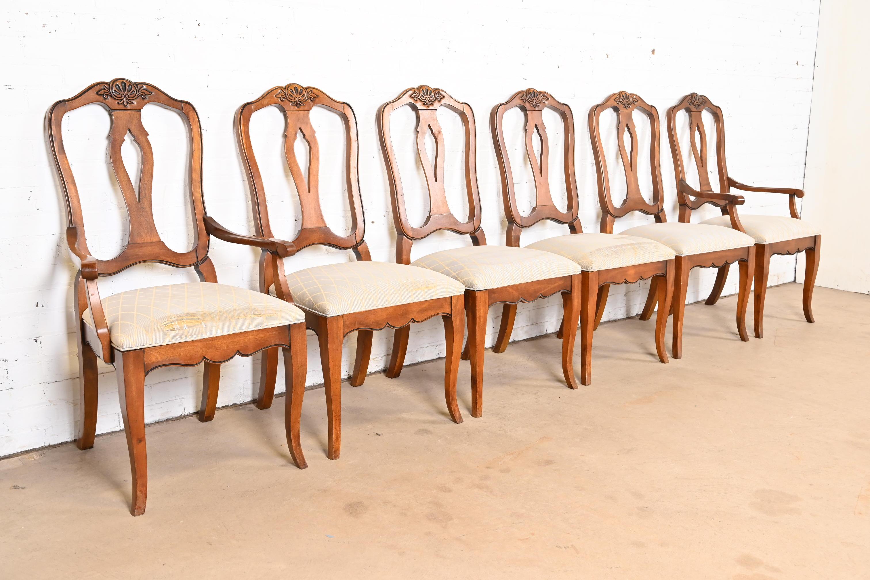 French Provincial Carved Maple Dining Chairs, Set of Six In Good Condition In South Bend, IN