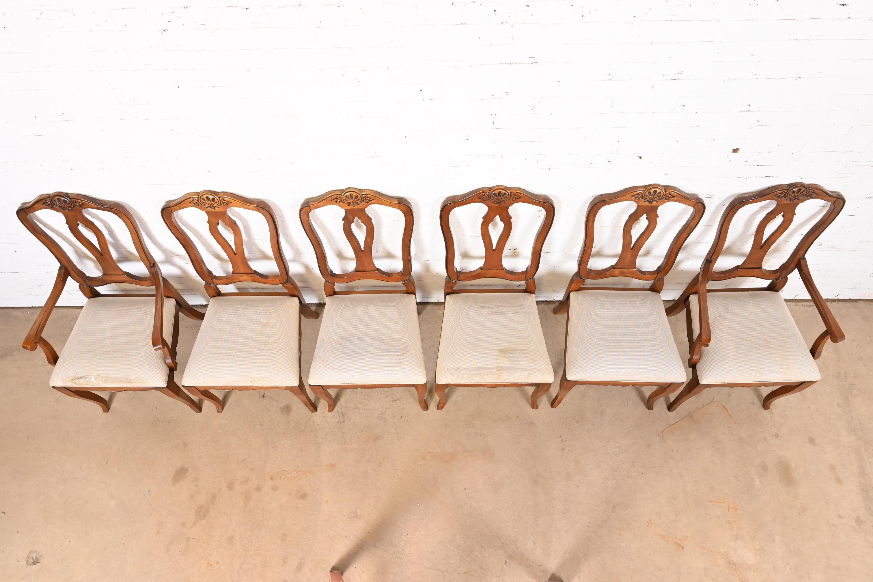 20th Century French Provincial Carved Maple Dining Chairs, Set of Six