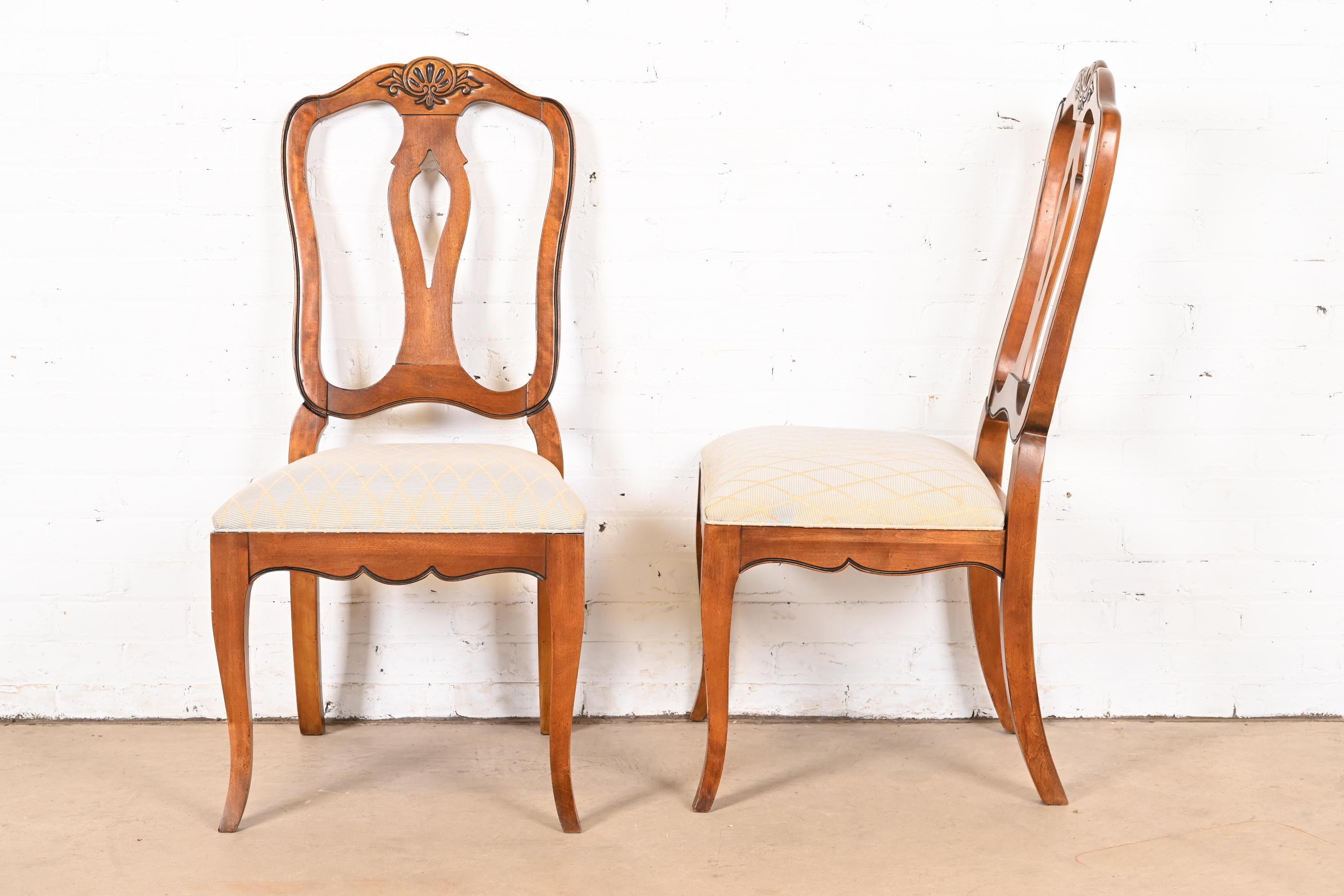 Upholstery French Provincial Carved Maple Dining Chairs, Set of Six