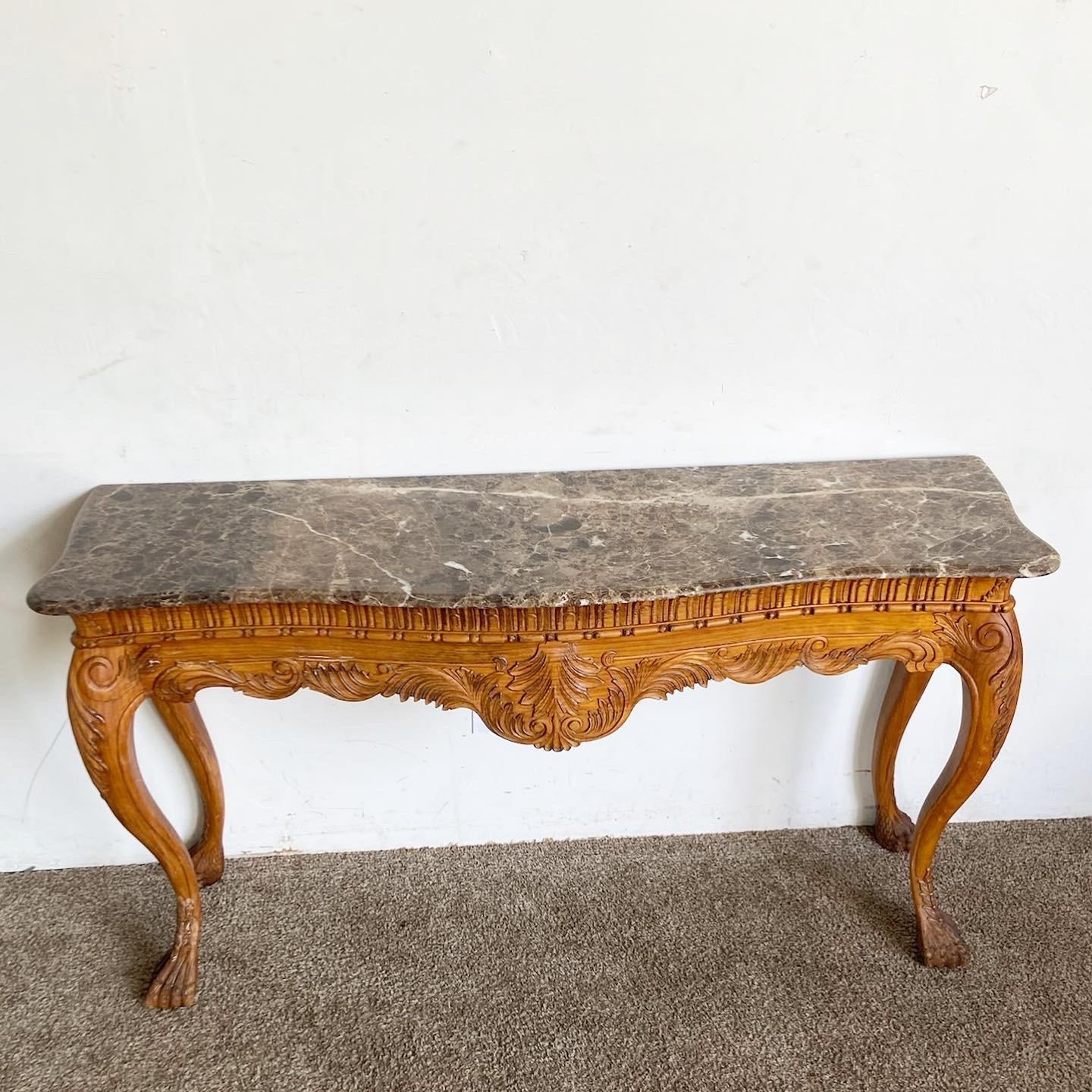 American French Provincial Carved Marble Top Console Table by Century Furniture For Sale