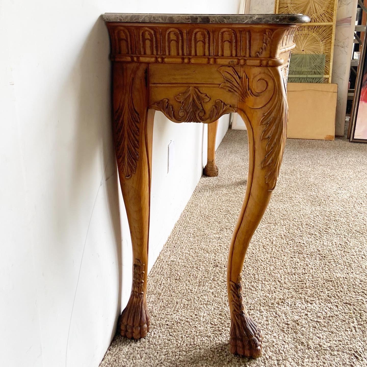 French Provincial Carved Marble Top Console Table by Century Furniture In Good Condition For Sale In Delray Beach, FL