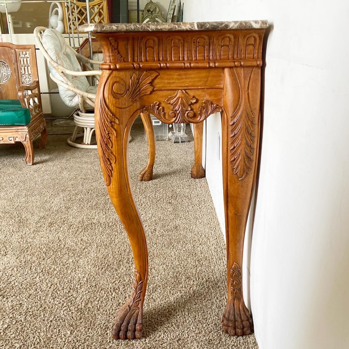 20th Century French Provincial Carved Marble Top Console Table by Century Furniture For Sale