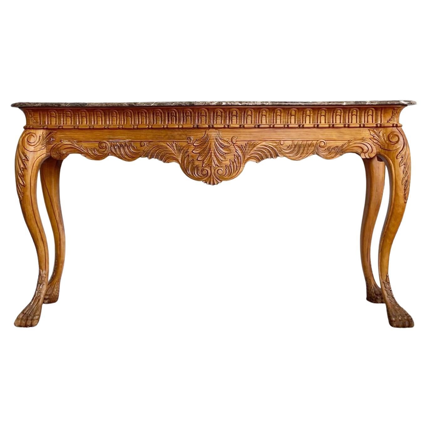 French Provincial Carved Marble Top Console Table by Century Furniture For Sale