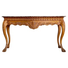 Retro French Provincial Carved Marble Top Console Table by Century Furniture