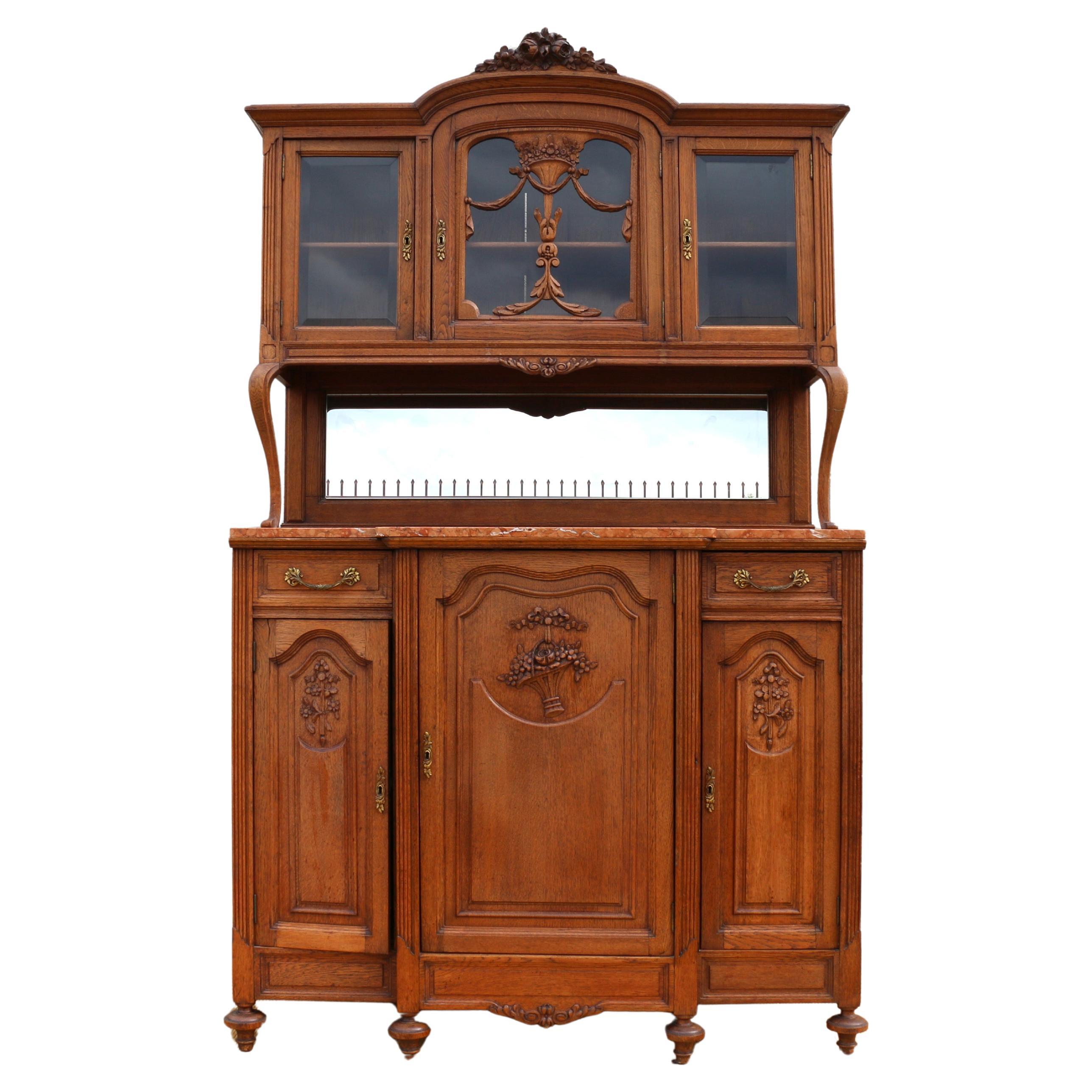 French Provincial Carved Oak Buffet/Hutch