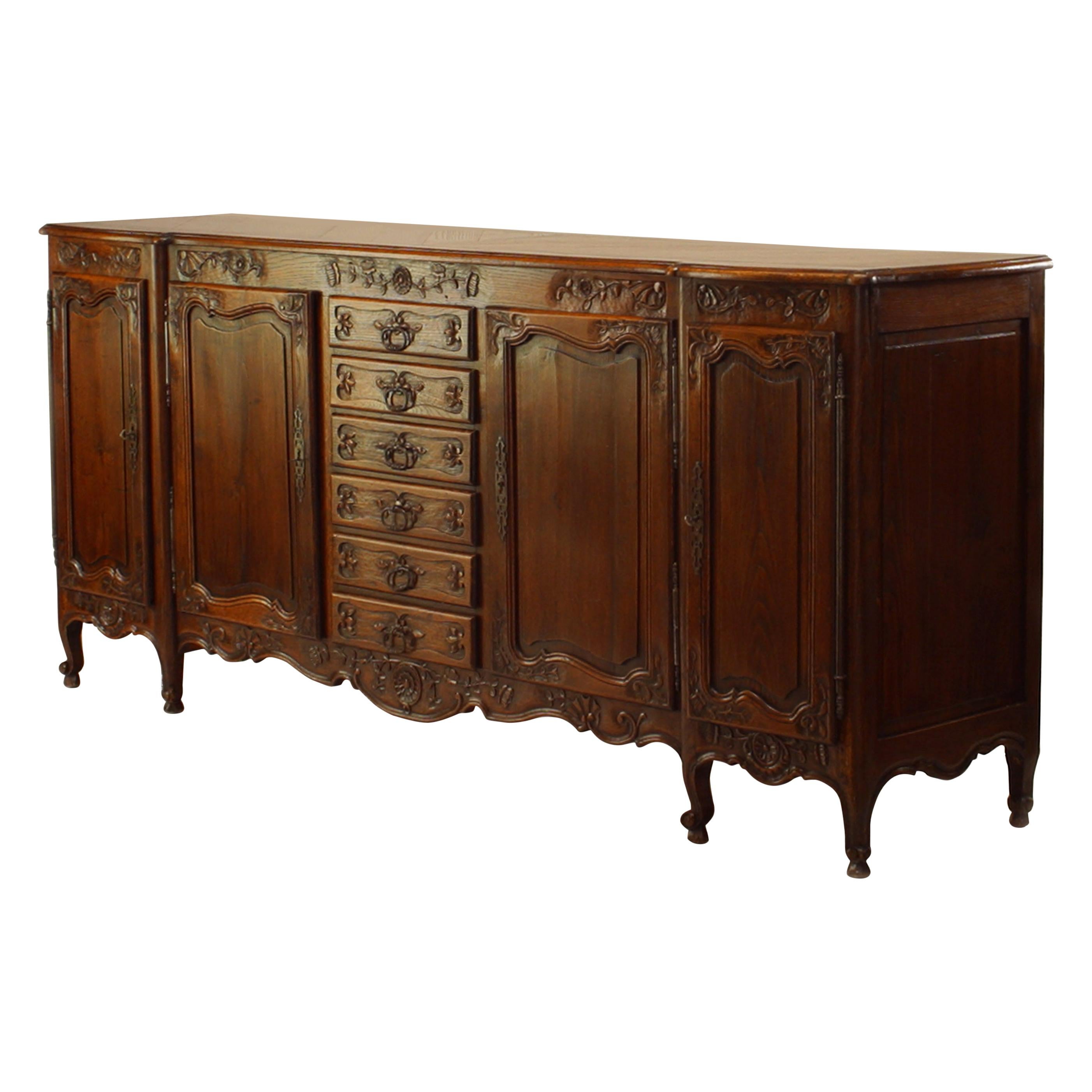 French Provincial Carved Oak Sideboard For Sale