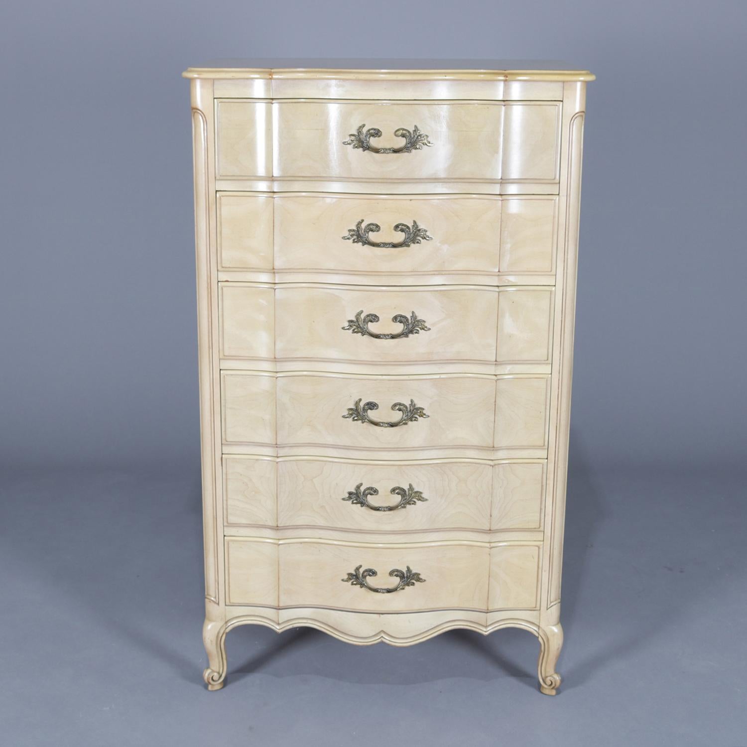 American French Provincial Carved & Painted High Chest by John Widdicomb, 20th Century