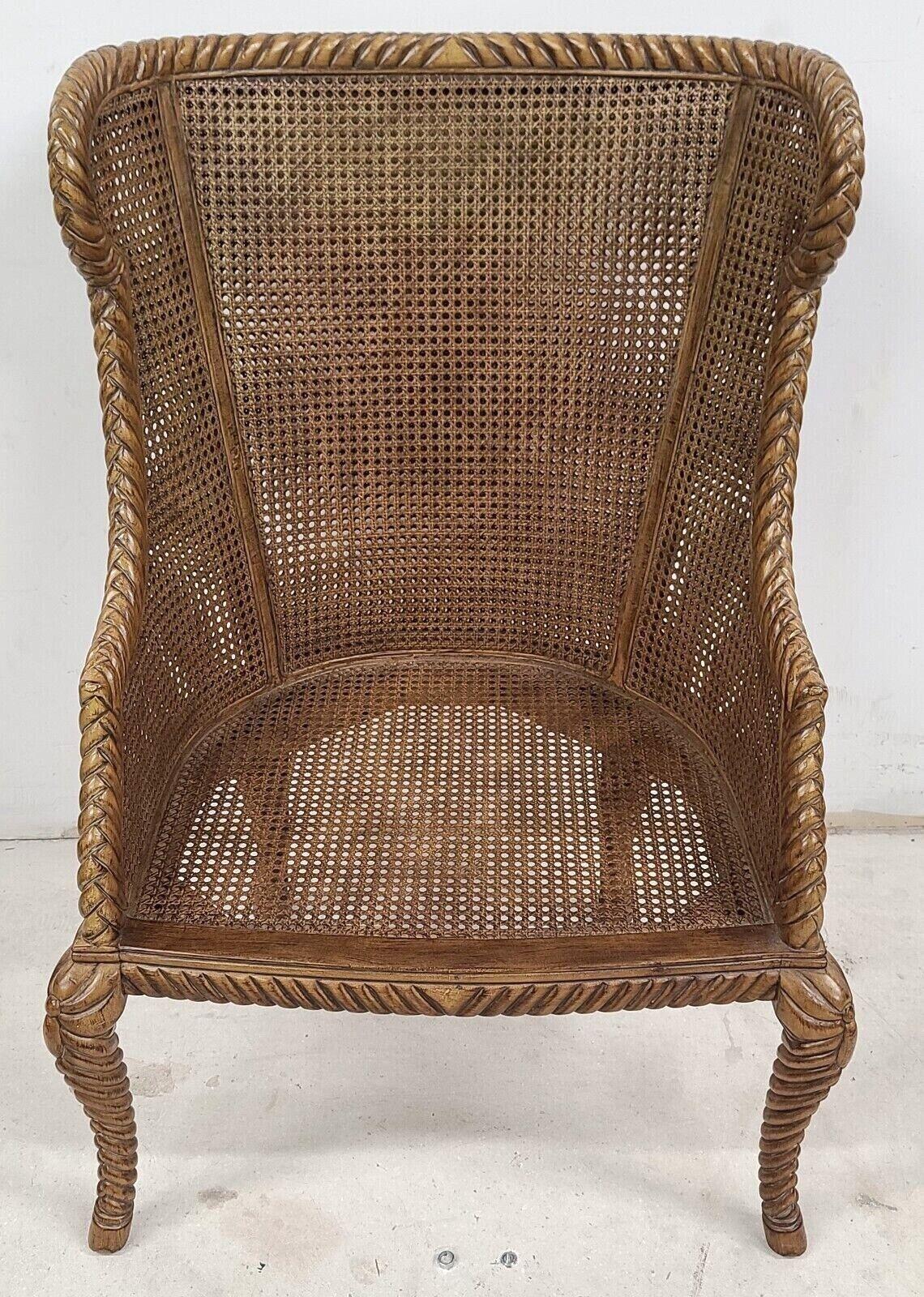 French Provincial Carved Solid Wood Double Cane Wingback Chair 5