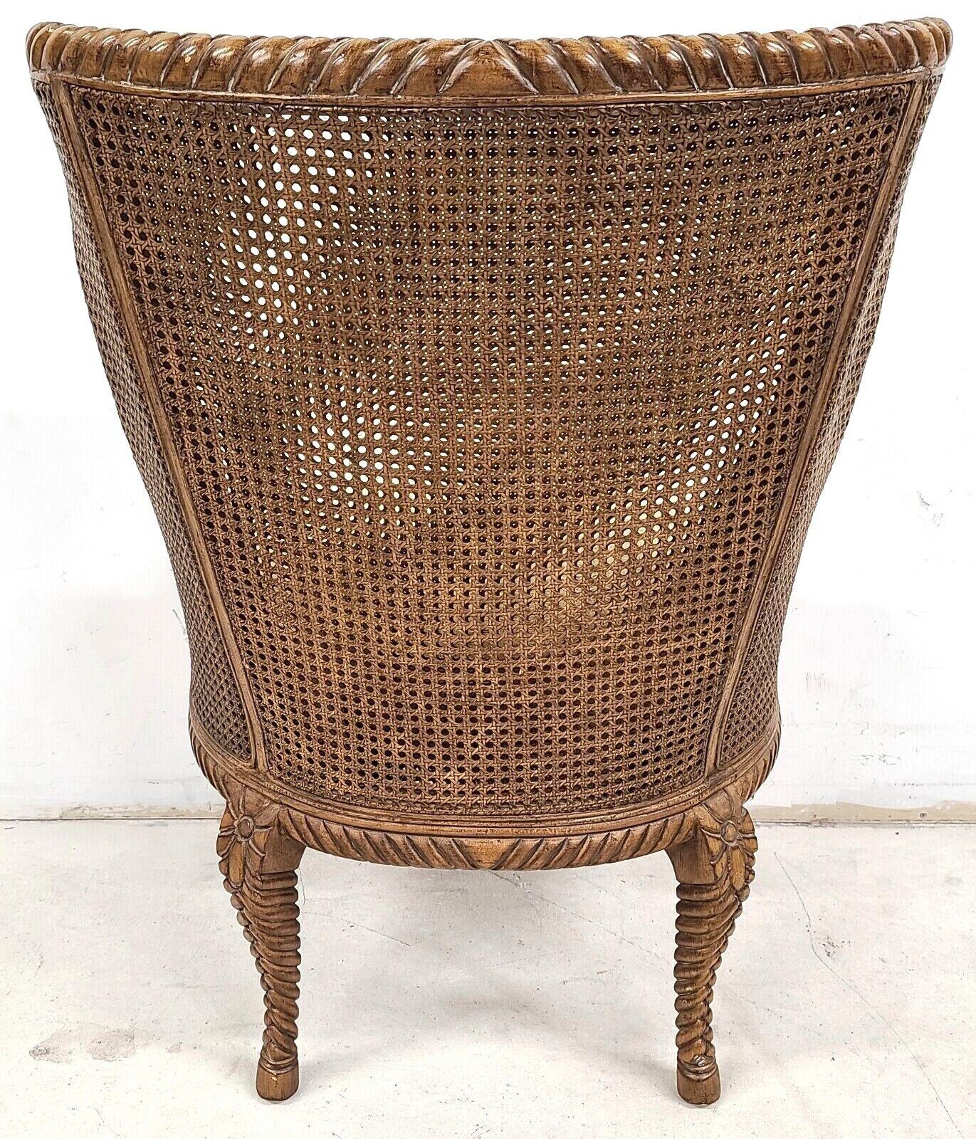 Caning French Provincial Carved Solid Wood Double Cane Wingback Chair