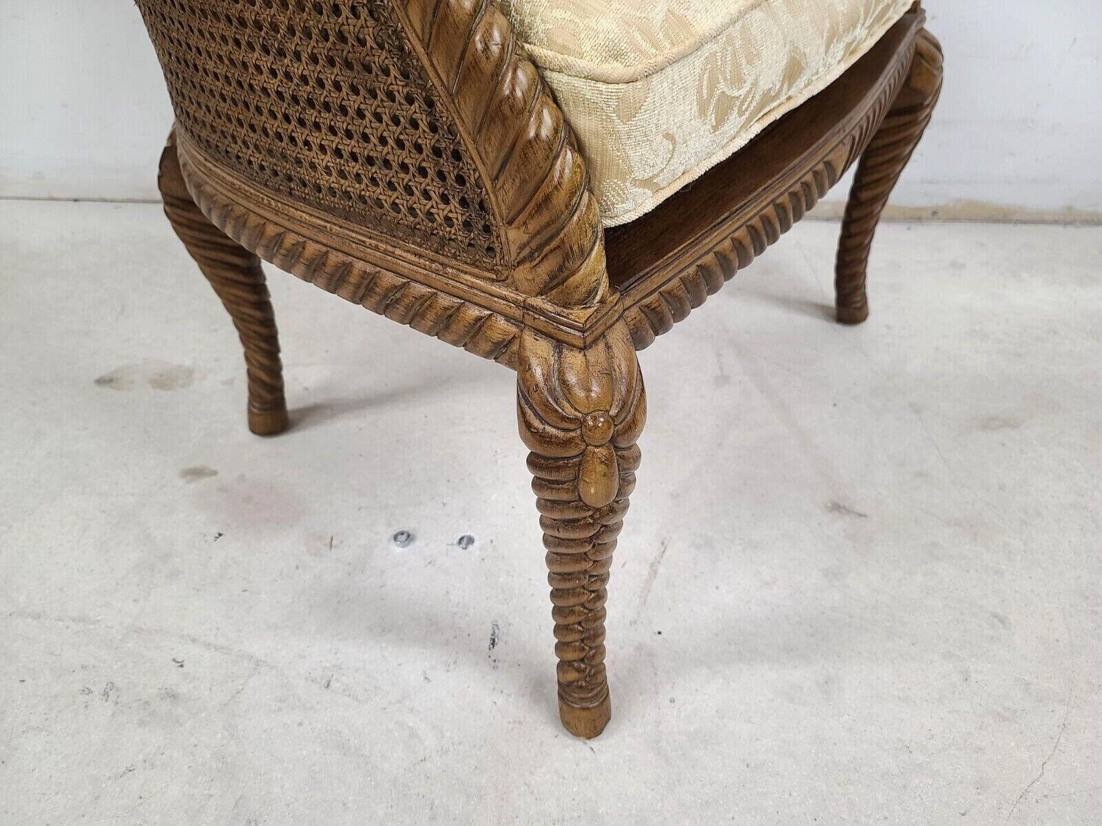 French Provincial Carved Solid Wood Double Cane Wingback Chair In Good Condition In Lake Worth, FL