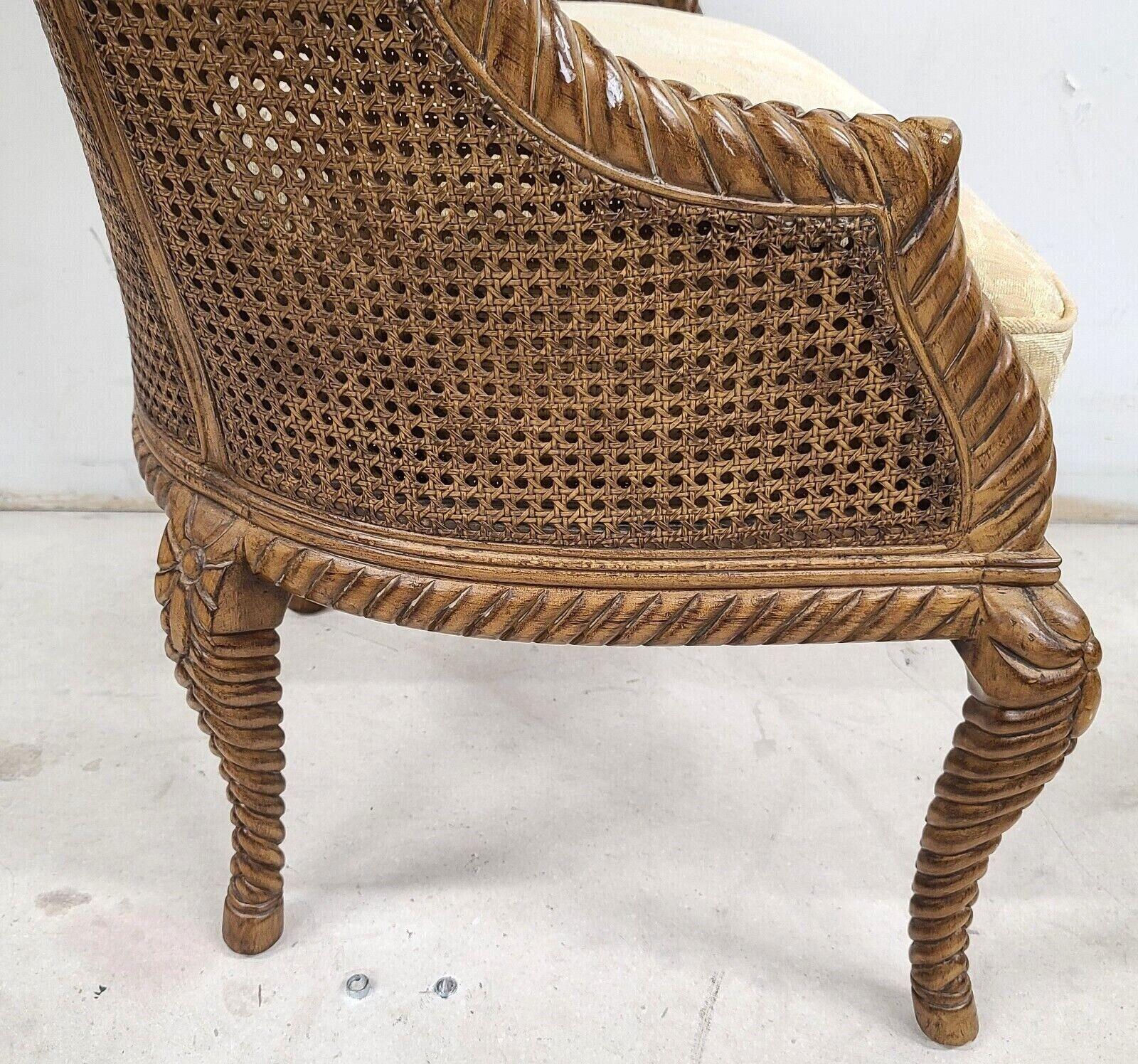 20th Century French Provincial Carved Solid Wood Double Cane Wingback Chair