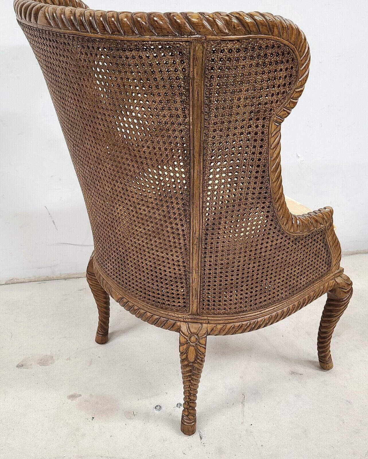 French Provincial Carved Solid Wood Double Cane Wingback Chair 1