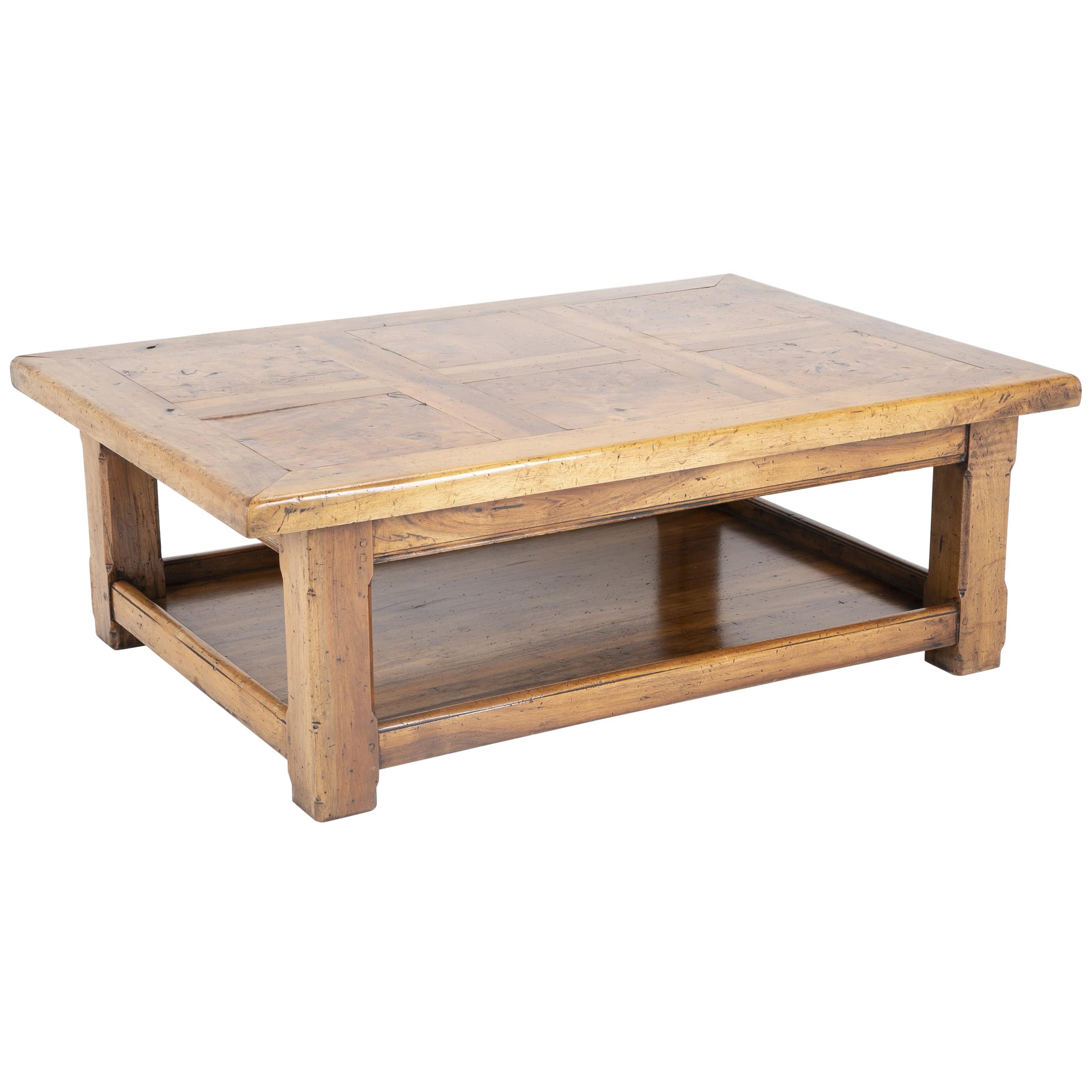 French Provincial Carved Walnut and Elm Coffee Table