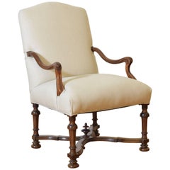 French Provincial Carved Walnut and Upholstered Fauteuil, 18th Century