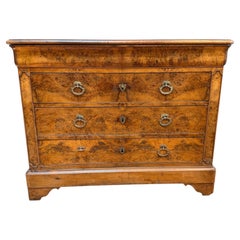 French Provincial Charles X Burled Walnut Commode.
