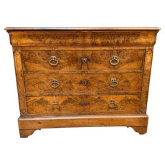 French Provincial Charles X Burled Walnut Commode.