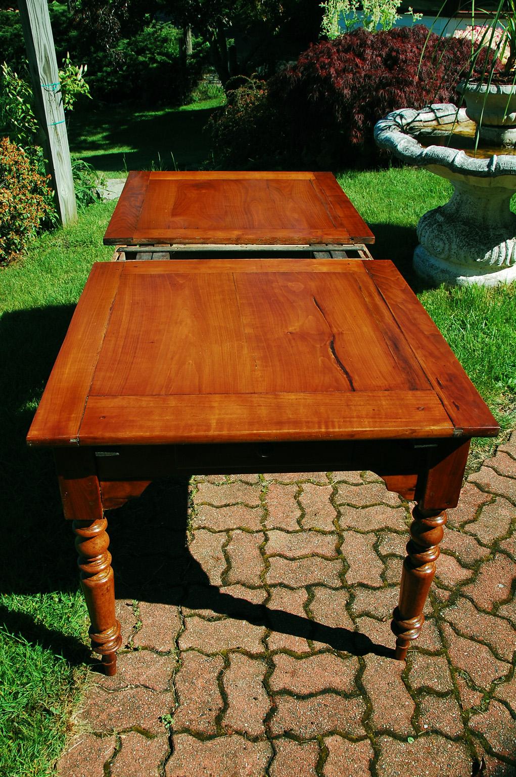 French Provincial Cherry Double Extending Farmhouse Table Mid 19th Century 8