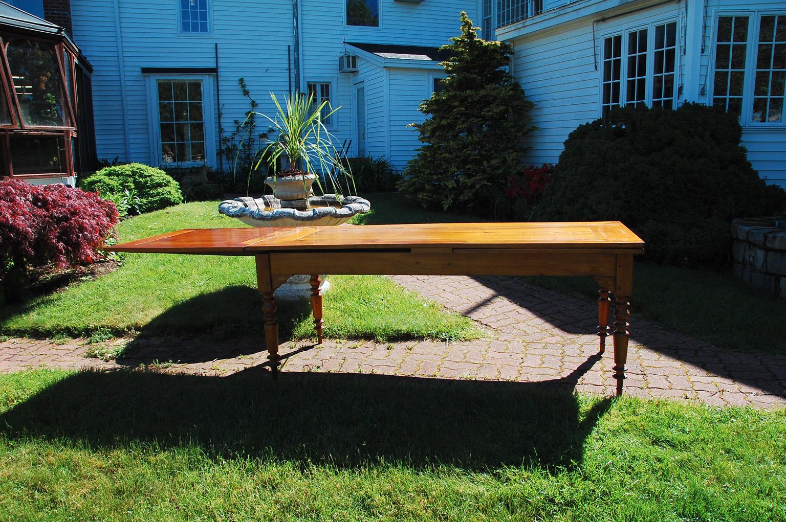 French Provincial Cherry Double Extending Farmhouse Table Mid 19th Century 2