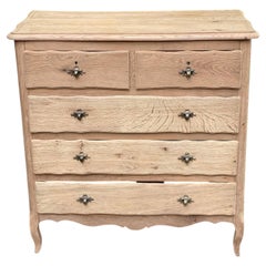 French Provincial Chest of Drawers, Bleached Oak, Louis XV Style, 1950s