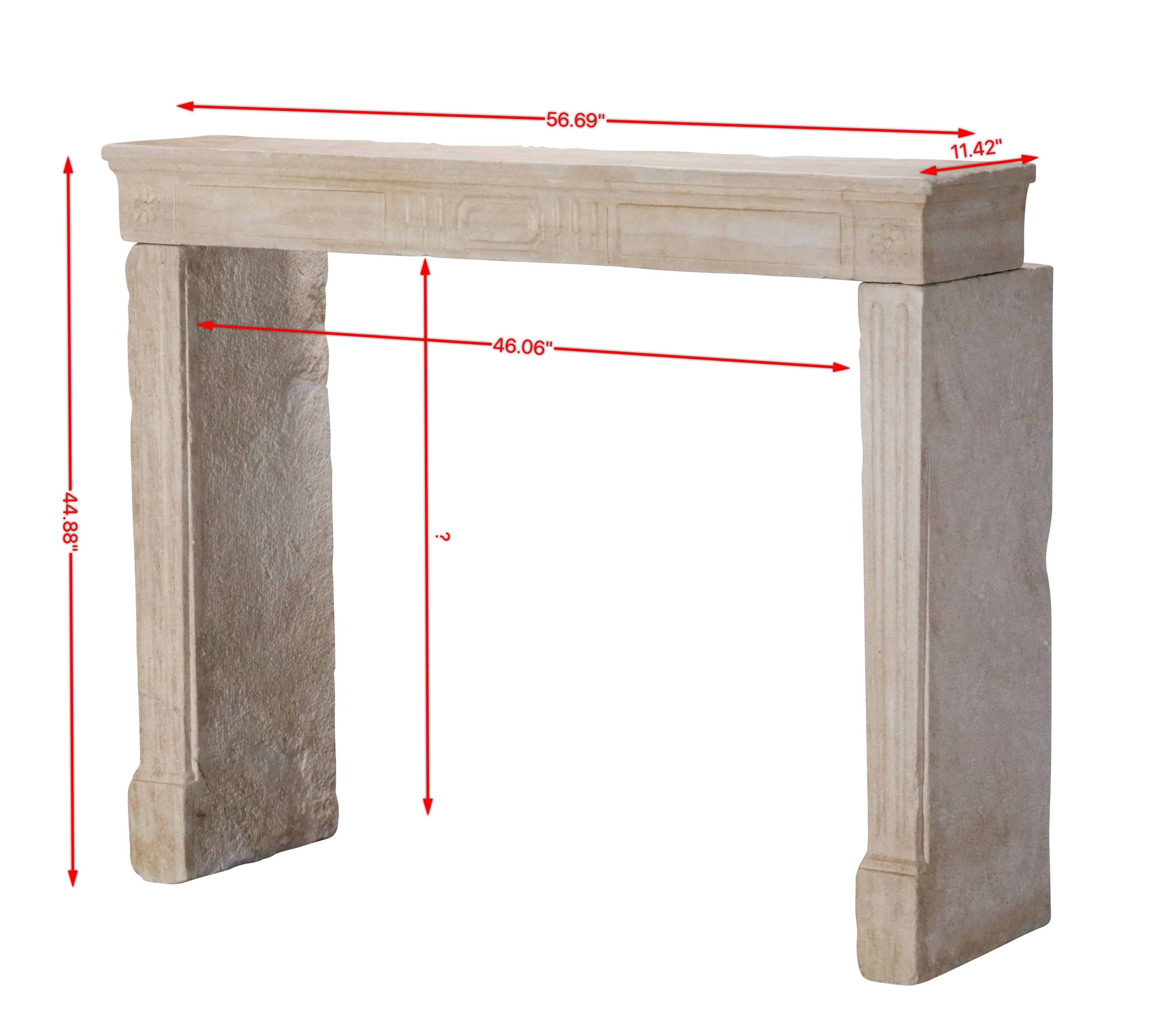 Timeless limestone fireplace surround from the 18th century period. French and elegant decorative object for authentic interior design project.
Measurements:
144 cm Exterior Width 56,69 Inch
114 cm Exterior Height 44,88 Inch
117 cm Interior Width