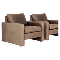 French Provincial Club Chairs in Taupe Leather, 20th Century