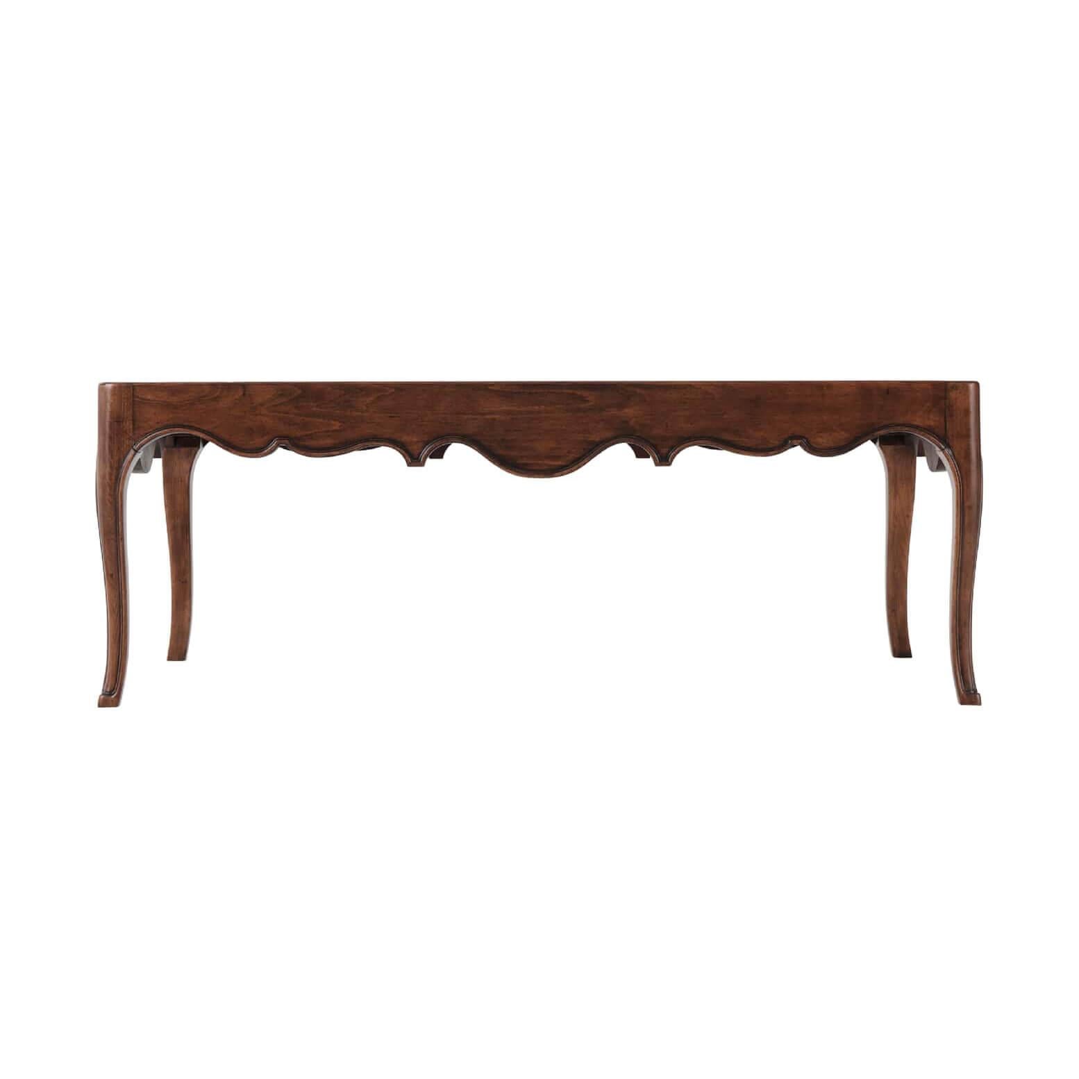 French Provincial dish top cocktail table with scalloped and molded edge on cabriole legs.

Dimensions: 52