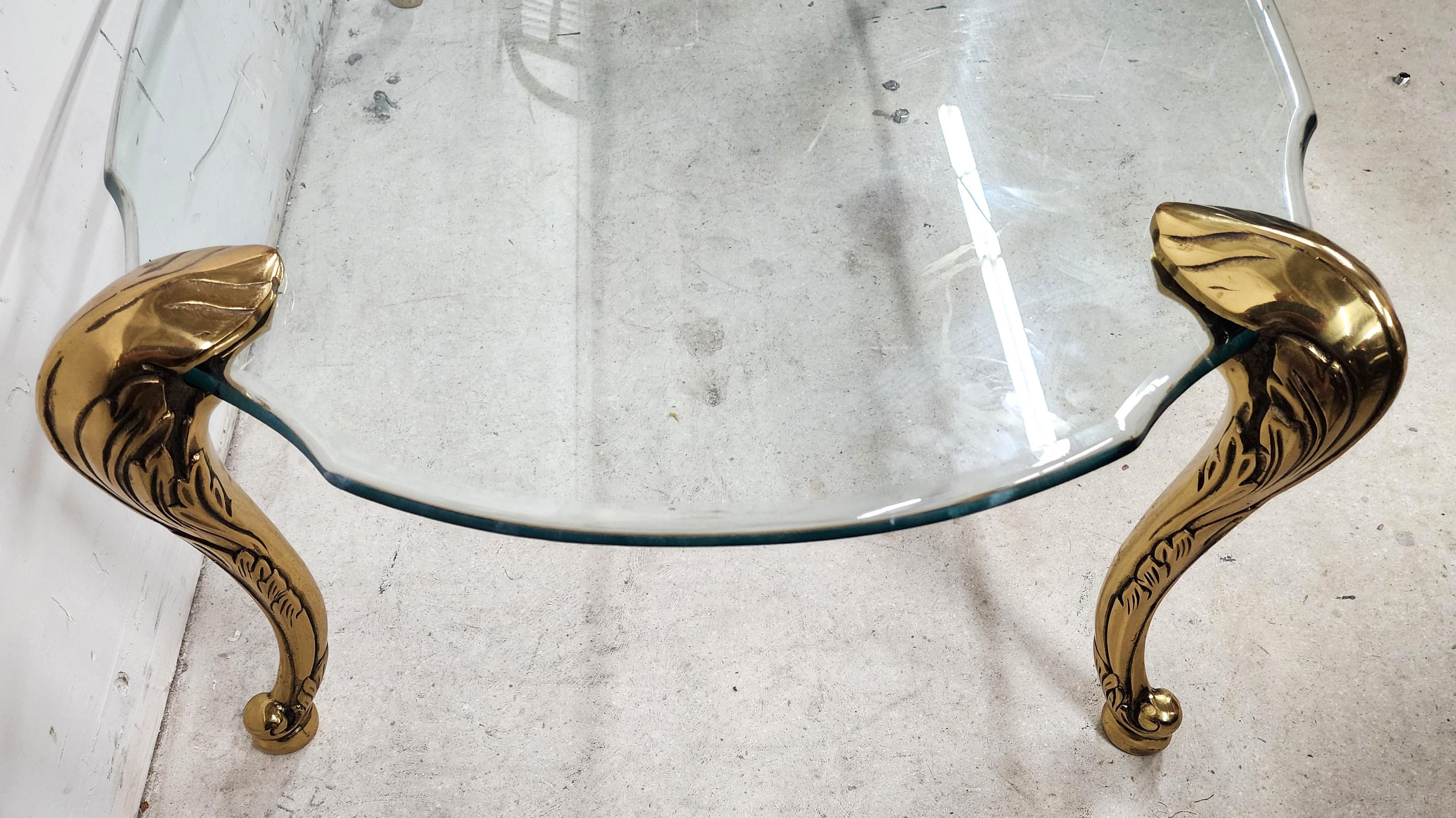 French Provincial Coffee Table Brass & Glass 1970s by Chapman For Sale 7