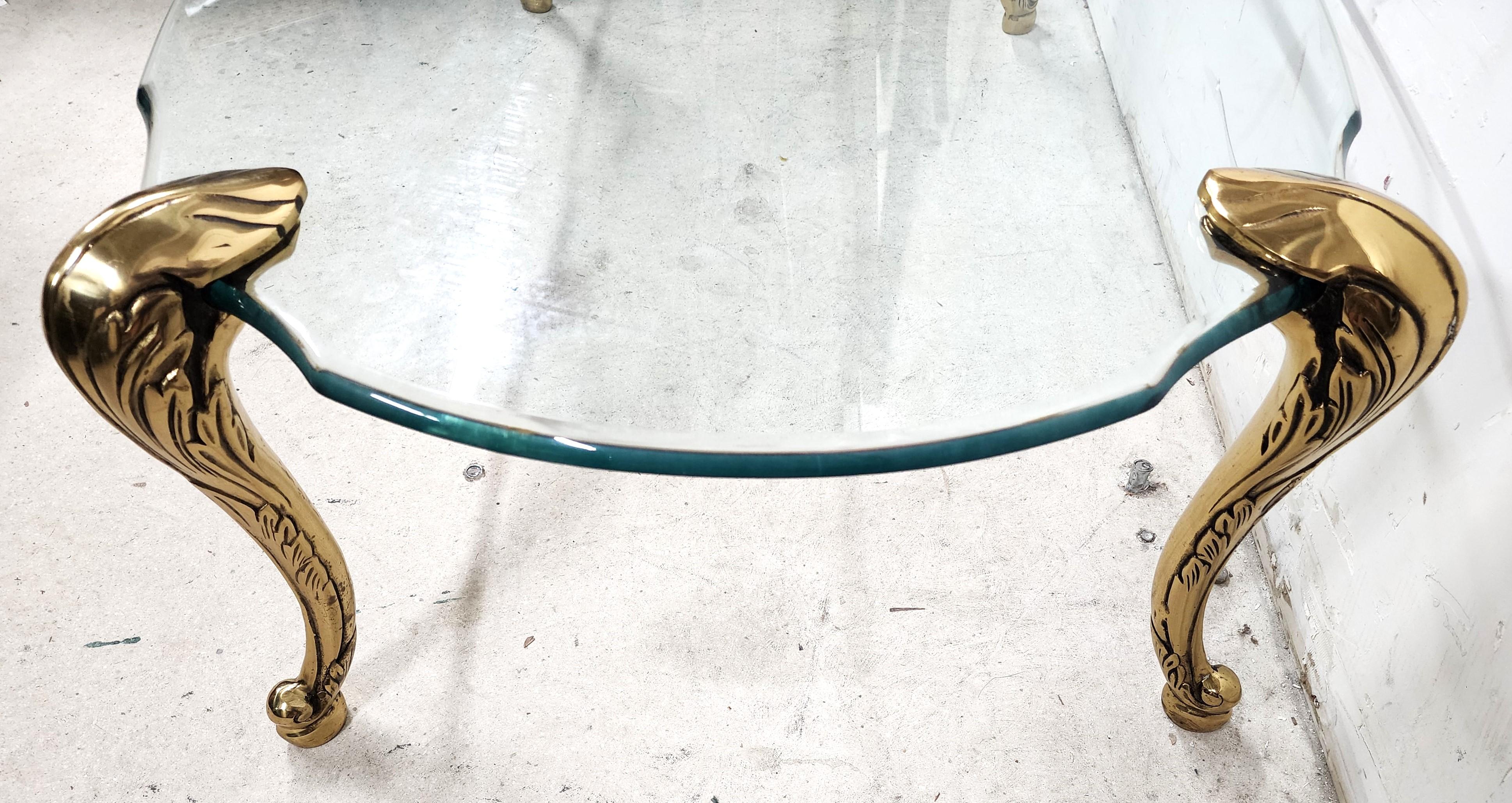 French Provincial Coffee Table Brass & Glass 1970s by Chapman For Sale 3