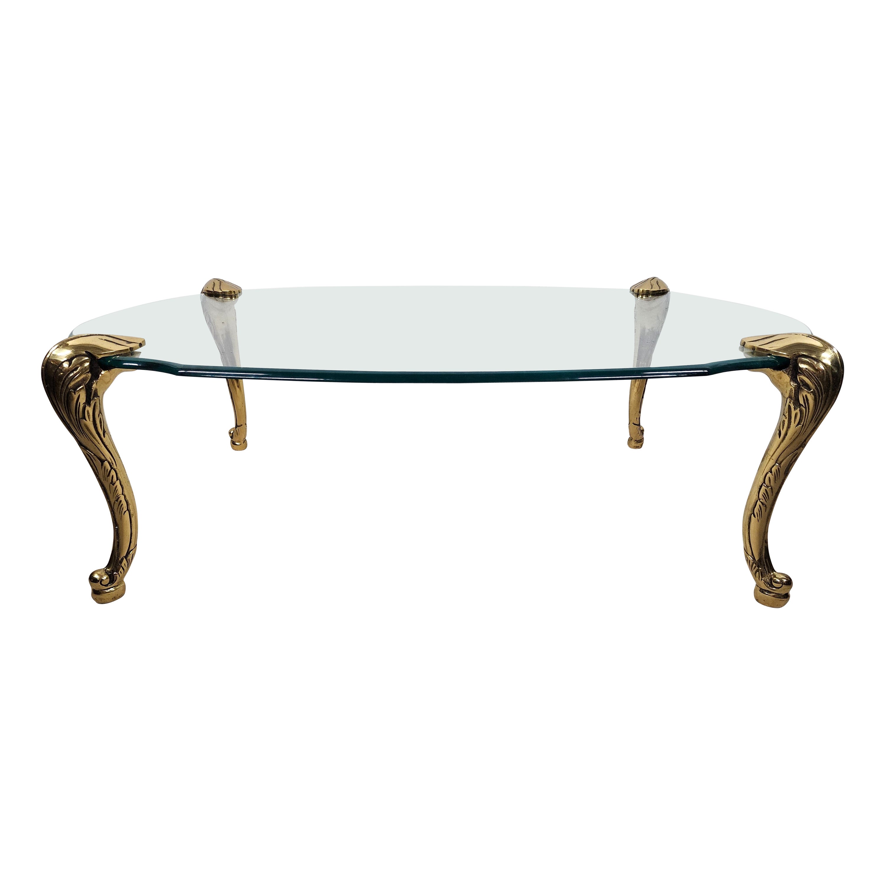 French Provincial Coffee Table Brass & Glass 1970s by Chapman