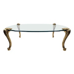 French Provincial Coffee Table Brass & Glass 1970s by Chapman