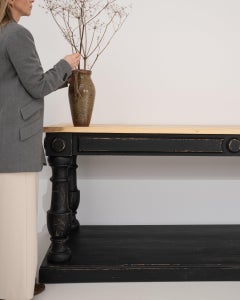French Provincial Console Table, Black Wood, 20th Century, France