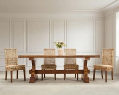 French Provincial Country Oak Trestle Farmhouse Dining Table 7Ft
