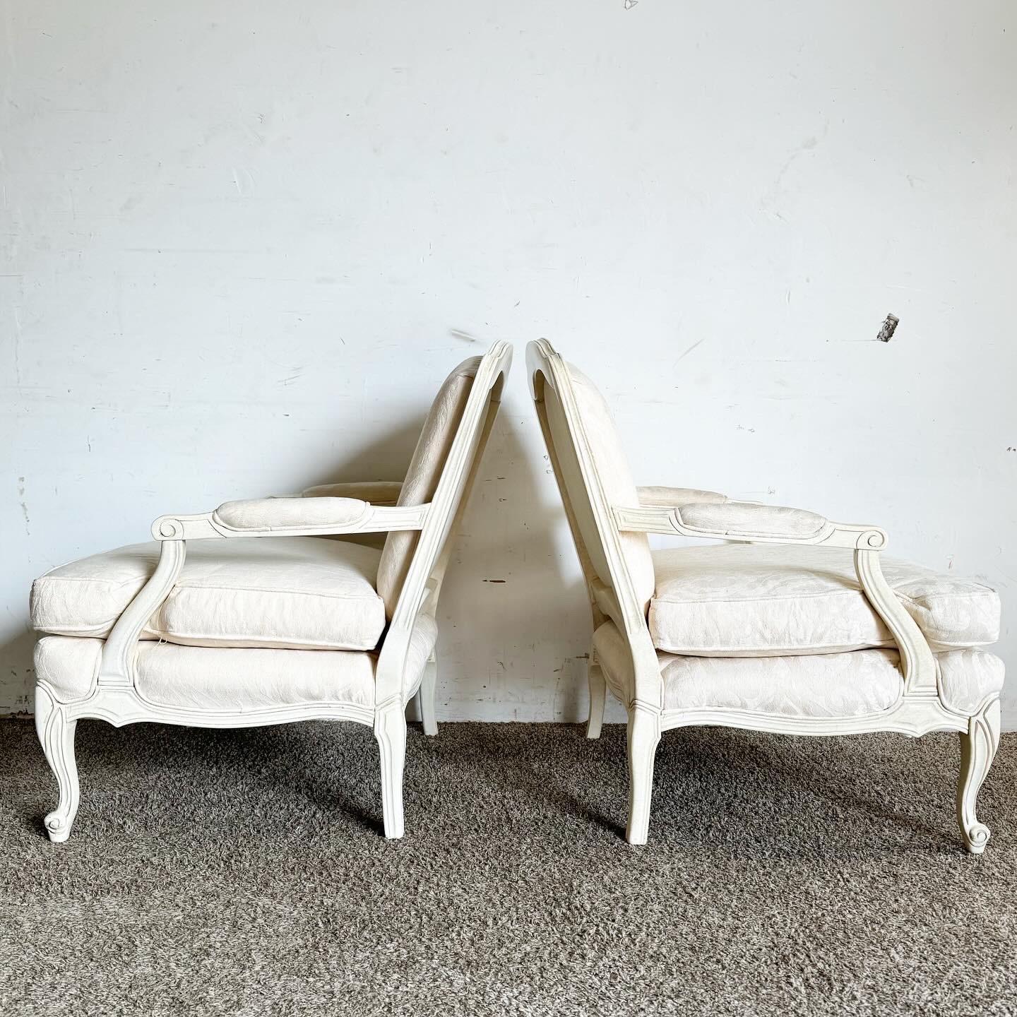 American French Provincial Cream/Off White Arm Chairs - a Pair