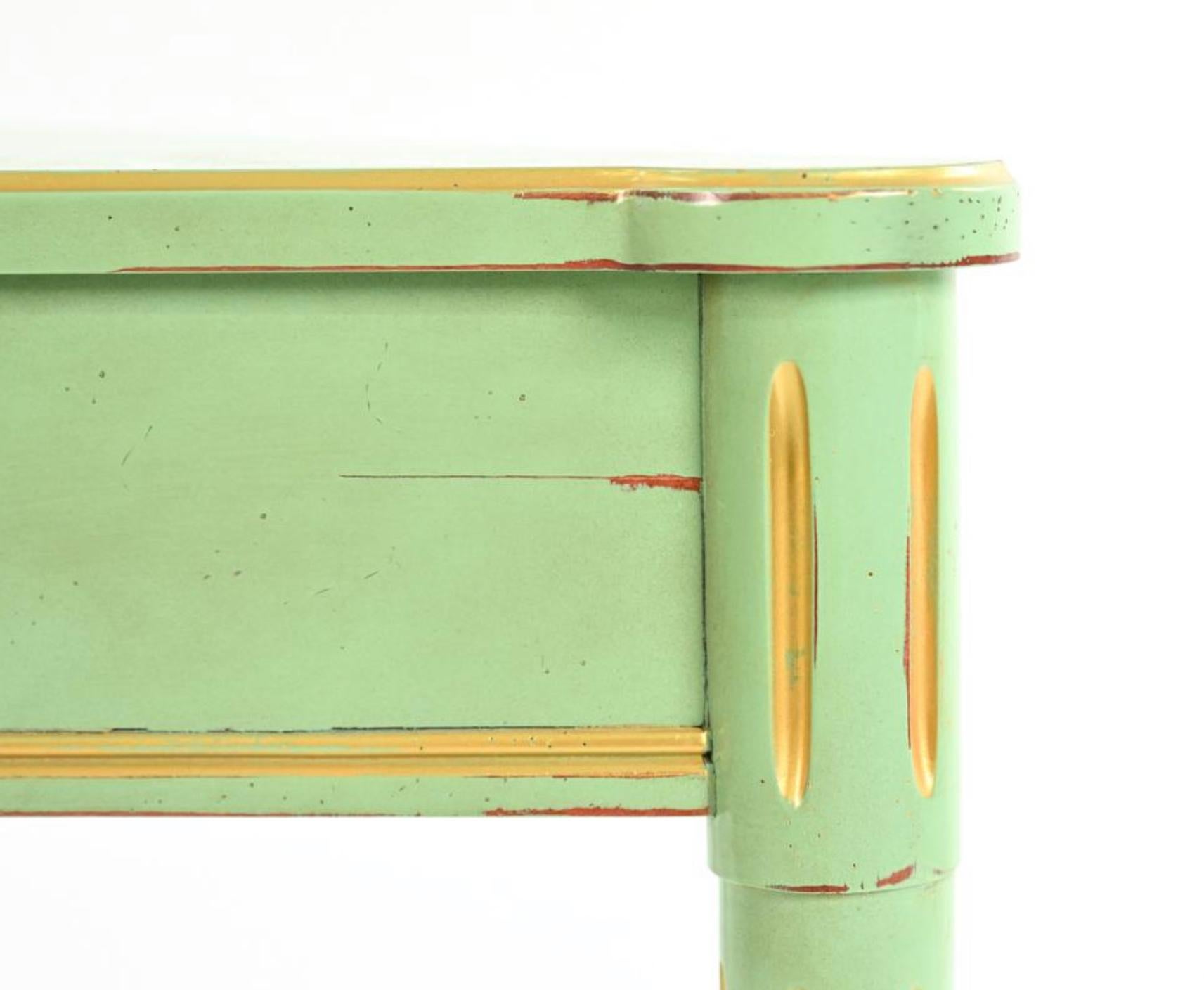 green console table with drawers